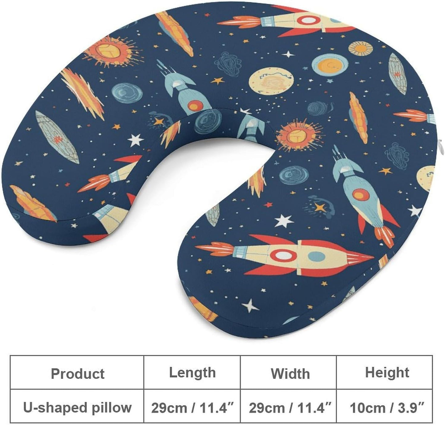 Rocket in Space Neck Pillow Memory Foam U Shaped Pillows Portable Pillows for Shoulder Travel Head Support Pillow with Concealed Zipper for Airplane Car Home Office