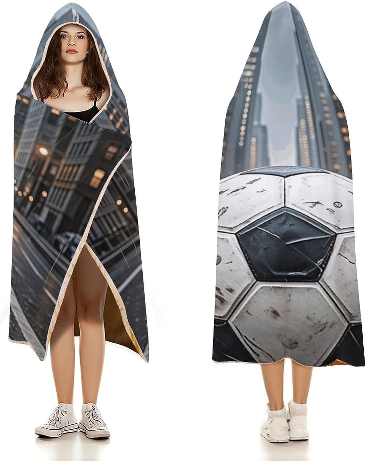 Soccer Wearable Hoodie Blanket for Women Men Fleece Blanket with Hood Oversized Warm Cozy Gifts
