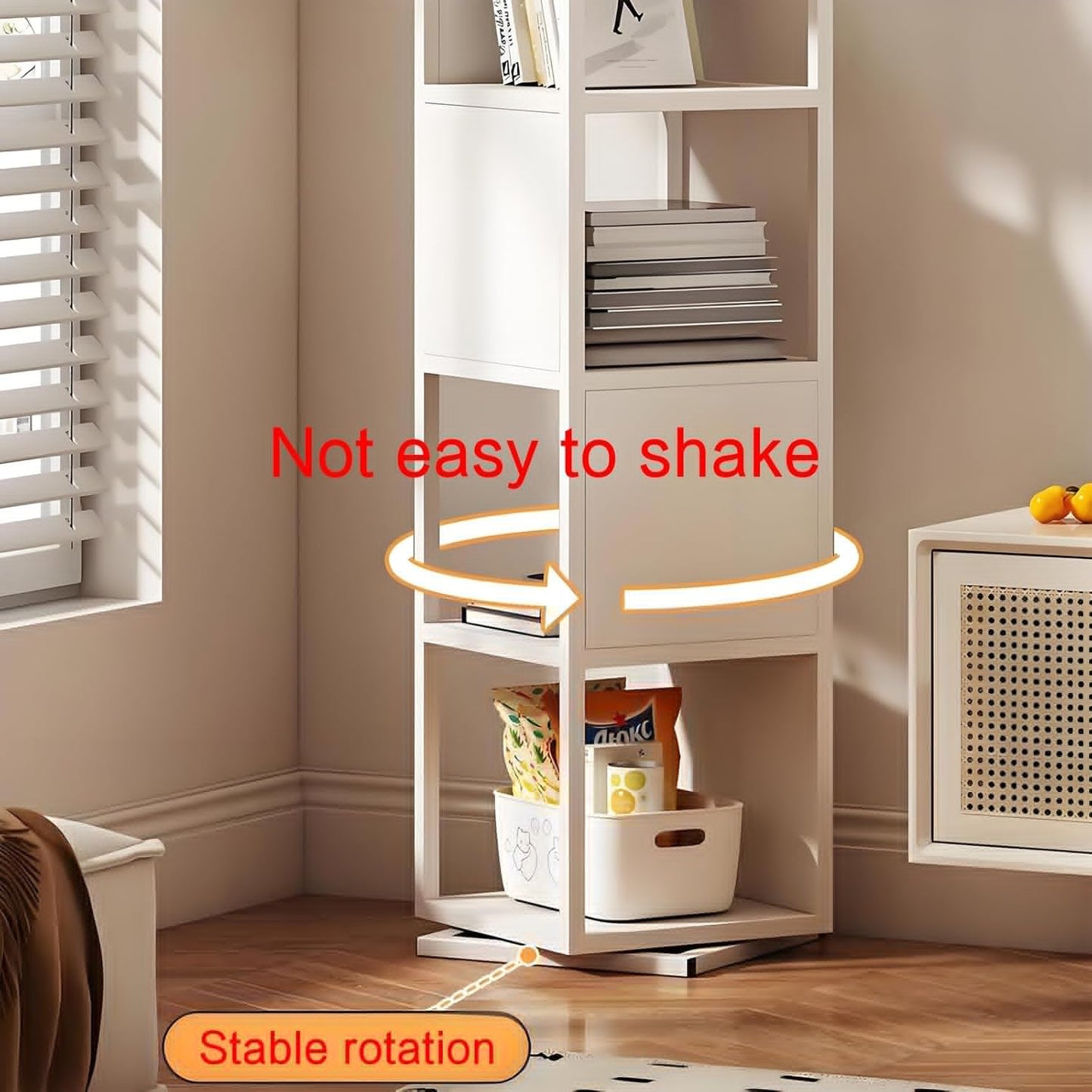 Rotating bookshelf,book shelf,rotating bookshelf,bookshelves,spinning bookshelf,metal bookshelf,rotating book shelf,Suitable for living room, bedroom, study, office, living room corner(White,30x30x63c