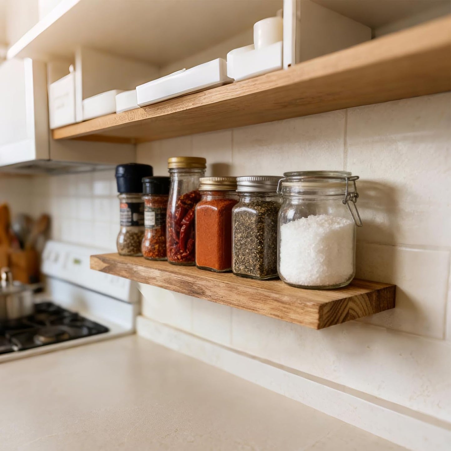 Floating Shelves for Wall, Solid Wood Wall Shelves Set of 3, Wall Mounted Floating Shelf with Hidden Brackets, Hanging Wood Shelves for Bedroom Bathroom Kitchen Living Room Storage Display