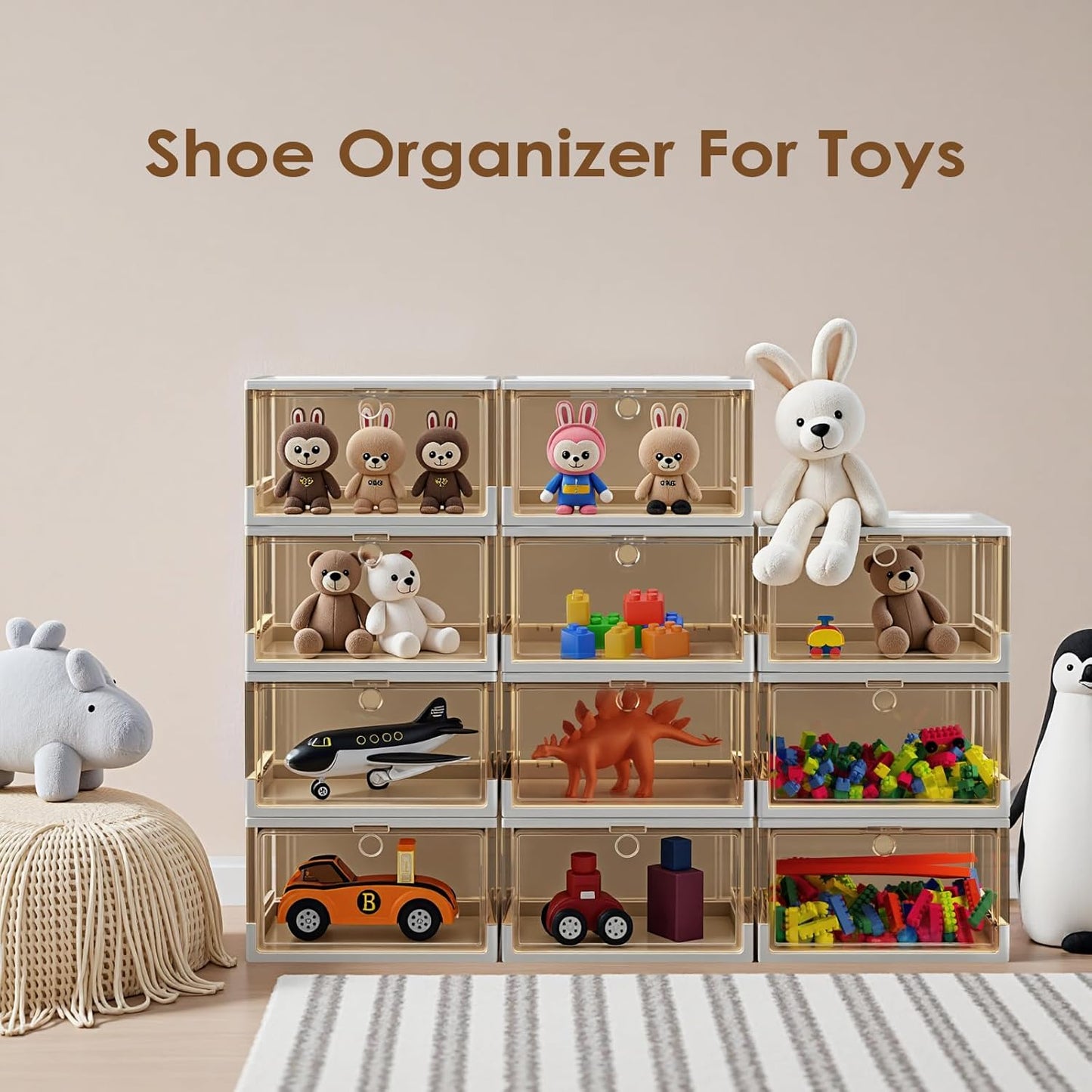 Thicken & Sturdy Clear Shoe Boxes with Magnetic Door, 3 Pack Stackable Multi-functional Shoe Storage, Shoe Organizer for Closet, Space Saving, 360 ° Dustproof & Moisture-proof, Fits Up to US Size 13