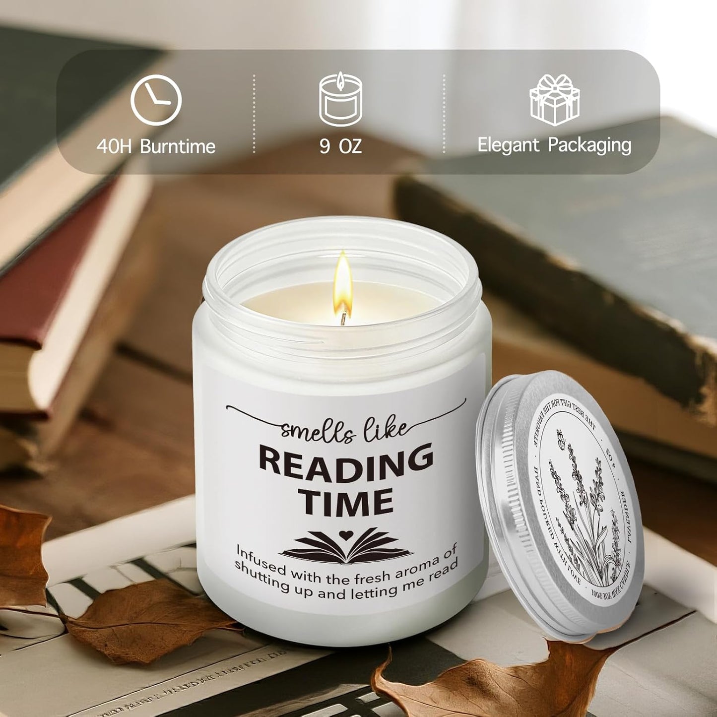 Scented Candle Gifts for Book Lovers, Smells Like Reading Time, Bookish Bookworm Gift for Women Men, Christmas Reading Day Candles Gift for Book Lovers Librarian, Reader, Author41