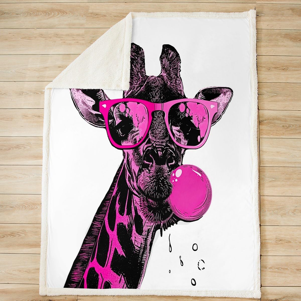 Feelyou Giraffe Fleece Throw Blanket Cool Style Sherpa Blanket for Teens Cute Animal Plush Blanket Plum Red Bedroom White Fuzzy Blanket for Sofa Bed Couch,Throw 50x60 Inches