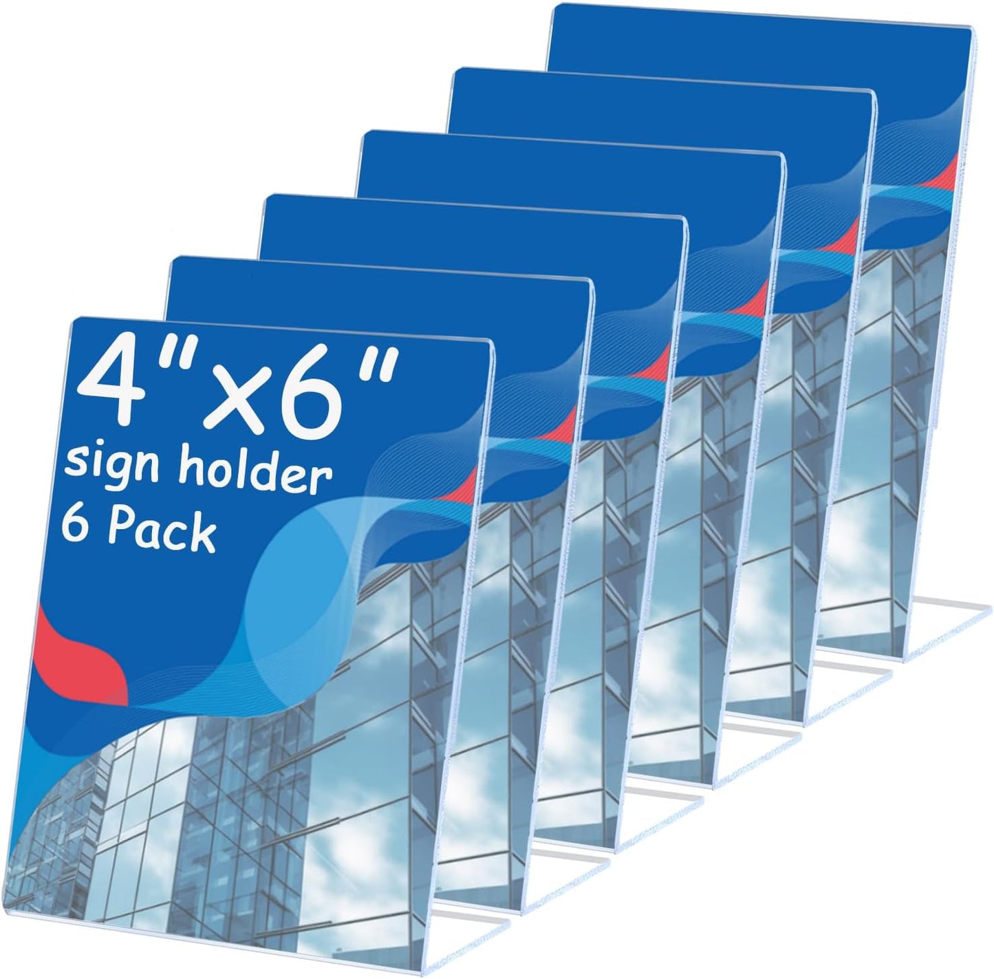 6 Pcs Acrylic Sign Holder 4 x 6 Inch, Plastic Picture Flyer Holder Vertical Slanted Back L Shape Display Stand Acrylic Picture Frame, Table Signs Holder for Business, Office, Restaurant
