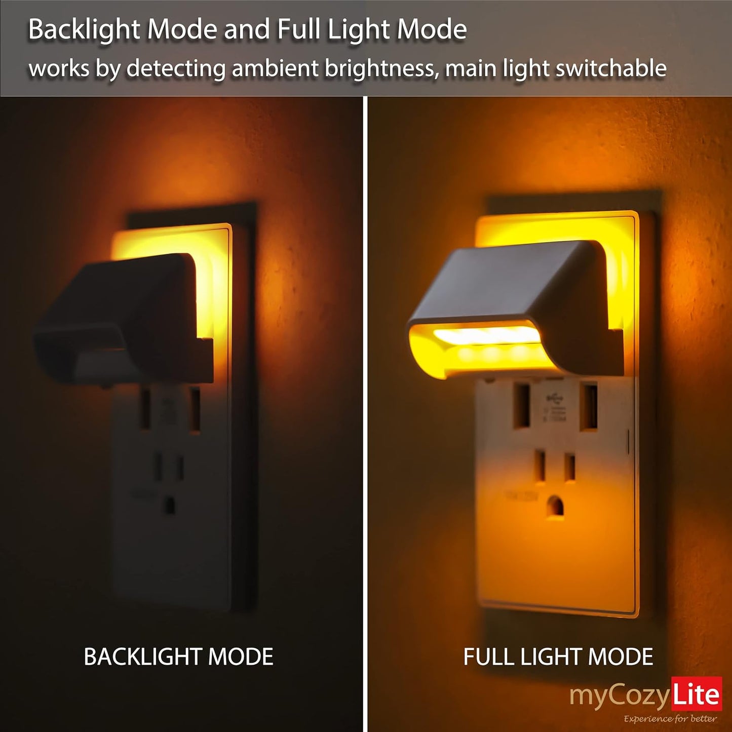 myCozyLite Amber Night Light Plug in, Dual Light Modes Adjustable, Dusk to Dawn Sensor, Automatic ON Off, 2 Pack Night Lights Plug into Wall for Bedroom, Bathroom, Kitchen, Hallway, Stairway