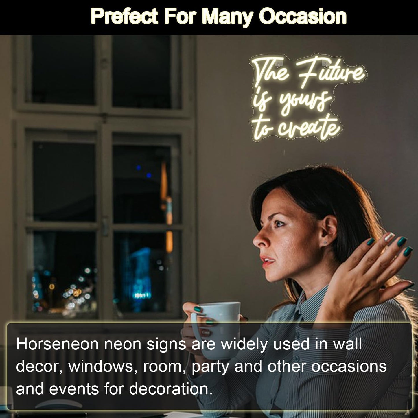 Horseneon The Future is Yours to Create Neon Led Sign, Letters Neon Signs for Wall Decor, Warm White Classroom Neon Light Sign with USB Powered for Classroom Bedroom, Windows, Living Room, Office, Children's Room