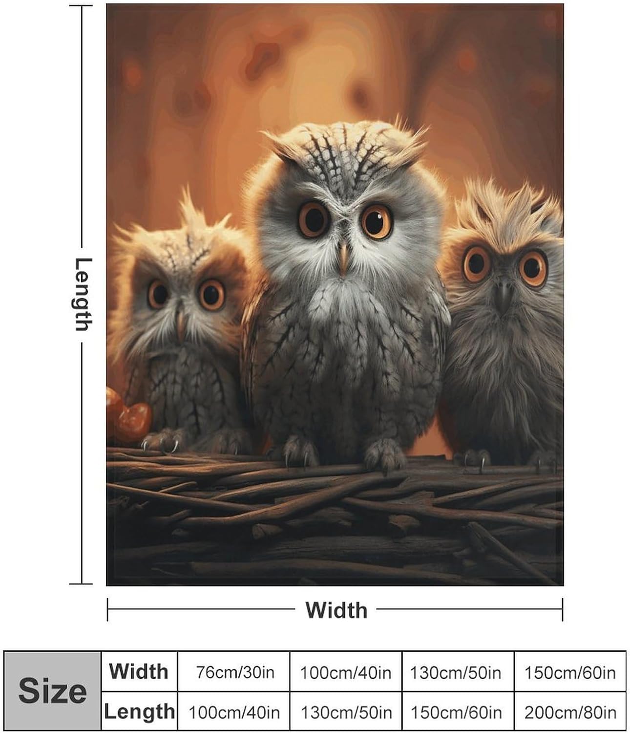 Cute Owl Blanket Chunky Fluffy Fuzzy Bed Blankets Cozy Soft Warm Winter Blankets Anti-Pilling Flannel Throw Blanket for Couch Living Room Bedroom Multiple Size