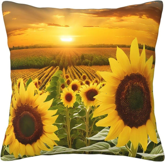 All-Season Square Pillow Covers 18"X18", Sunflower, Decorative Throw Pillow Covers for Sofa Bed Couch, Hidden Zipper Cushion Cover, Square Lumbar & Accent Pillowcases for Home Decor