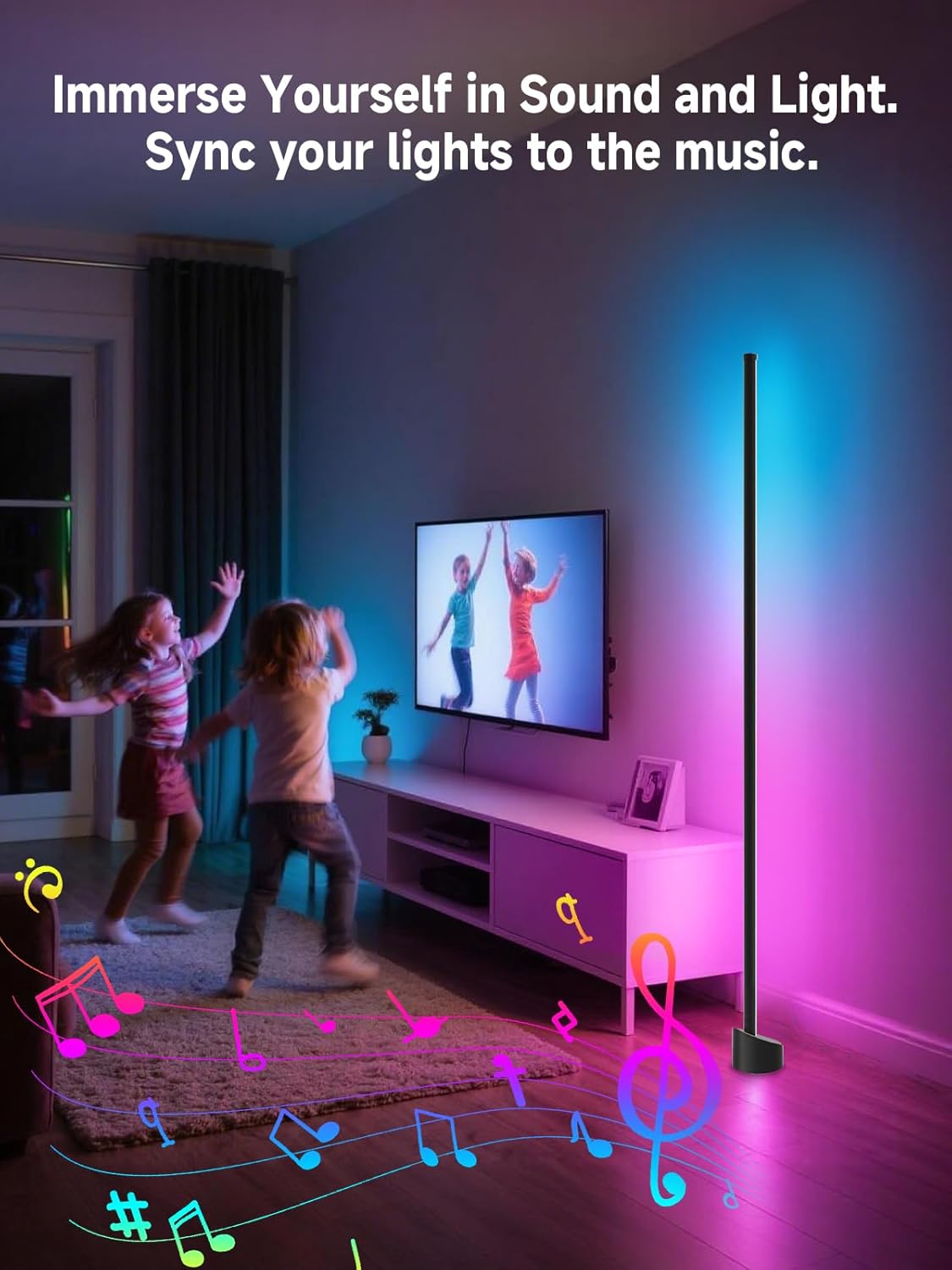 GIPOYENT Standing Floor Lamp, RGB LED Lamp with Music Sync, Smart App and Remote Control Ambience Light with Music Sync, LED Lamp with 16 Million Colors for Bedroom, Living Room Gaming Room