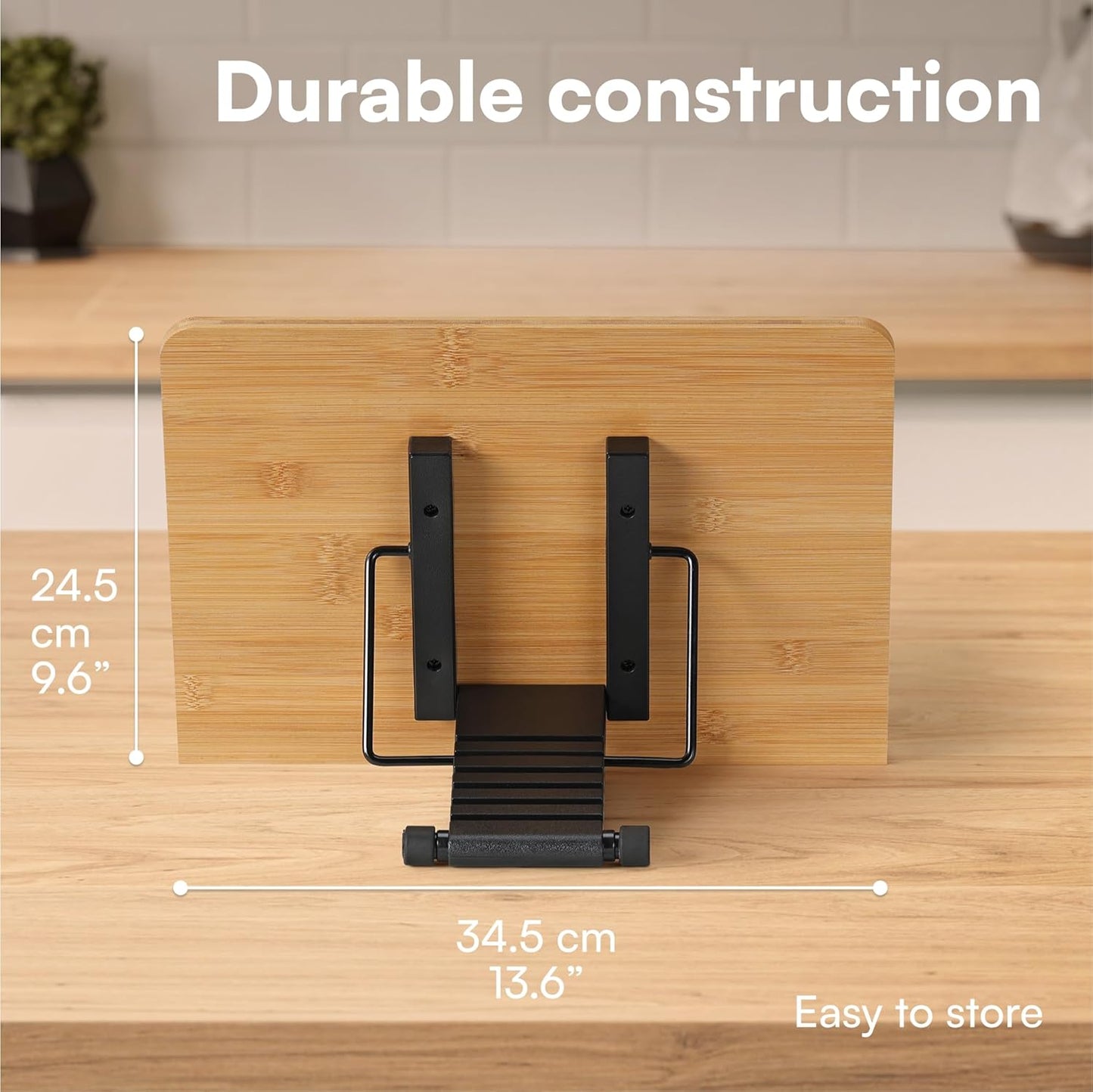 H&S Bamboo Recipe Book Holder - Foldable & Portable Cookbook Stand for Desk - Adjustable Holder for Reading in Bed or Kitchen - Cook Book Stand for Kitchen Counter