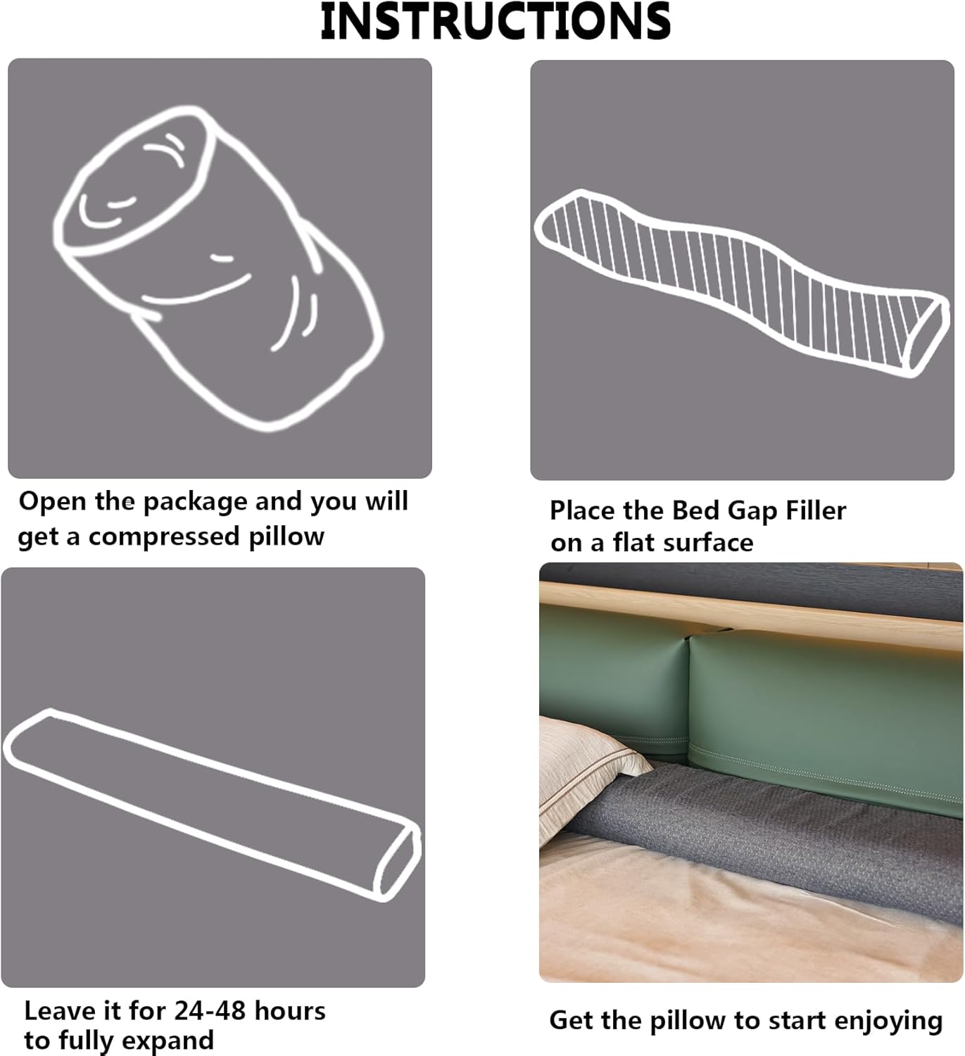 Bed Wedge Pillow for Headborad Bed Wedge Pillow for Queen Bed Matterss Gap Filler, Multi Functional Bed Crack Long Pillow, Fill The Gap (0-8") Between Headboard and Mattress, Gray (Queen (60"x8"x4)