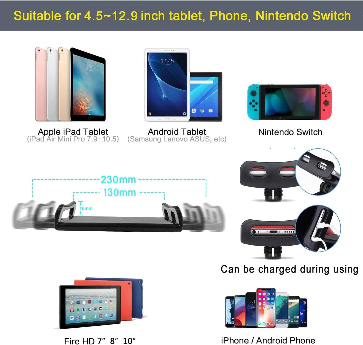 Tablet Stand for Bed,360 Degree Rotating Bed Tablet Mount Holder Stand with Aluminum Arm for iPad,iPhoneXS,N-Switch, Amazon Kindle Fire,or Other 4.7~12.9 inch-Screen Devices