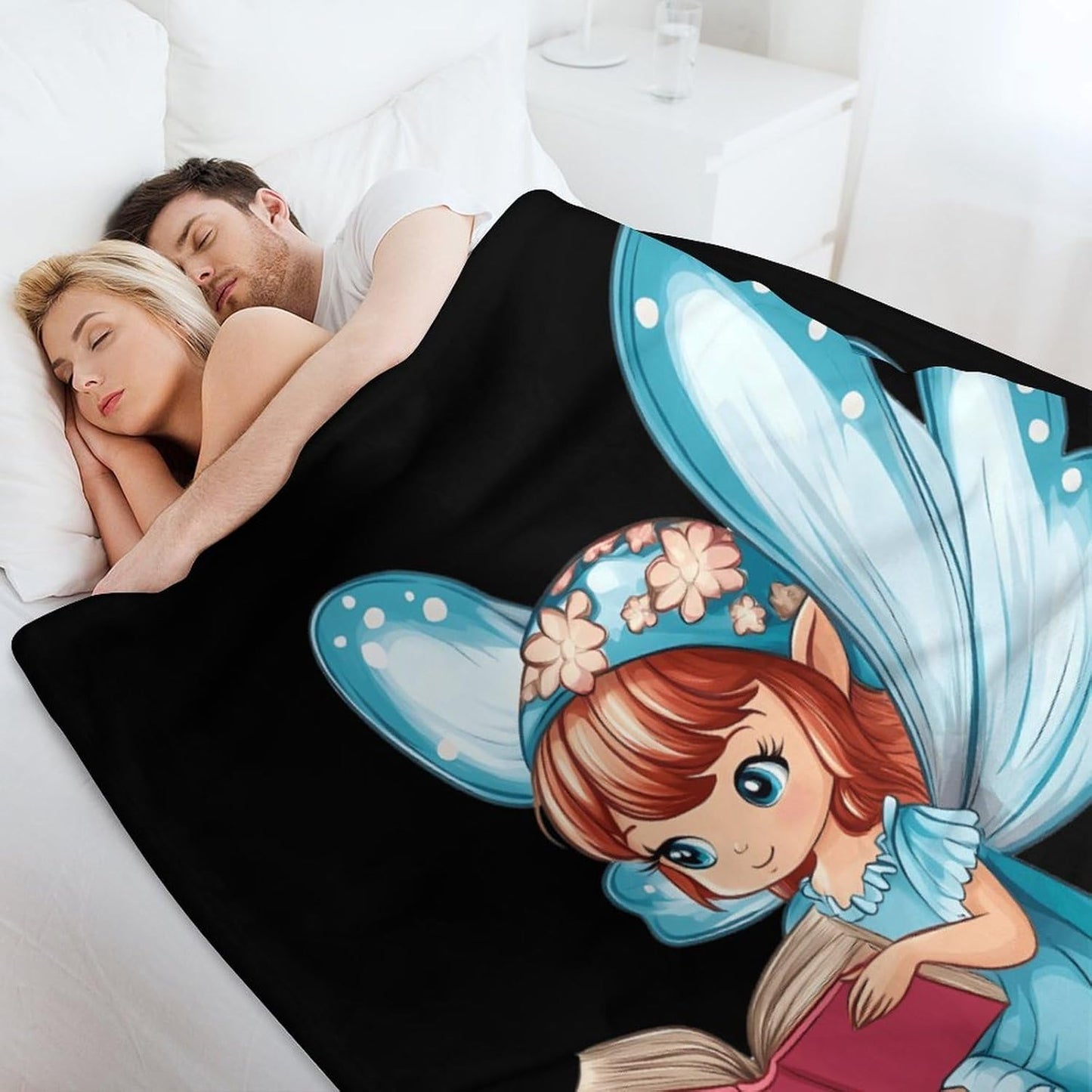 Fairy Mushroom Reading Flannel Blanket Cozy Fuzzy Plush Throw Blankets for Couch Bed 50"*60"（130 * 150cm）