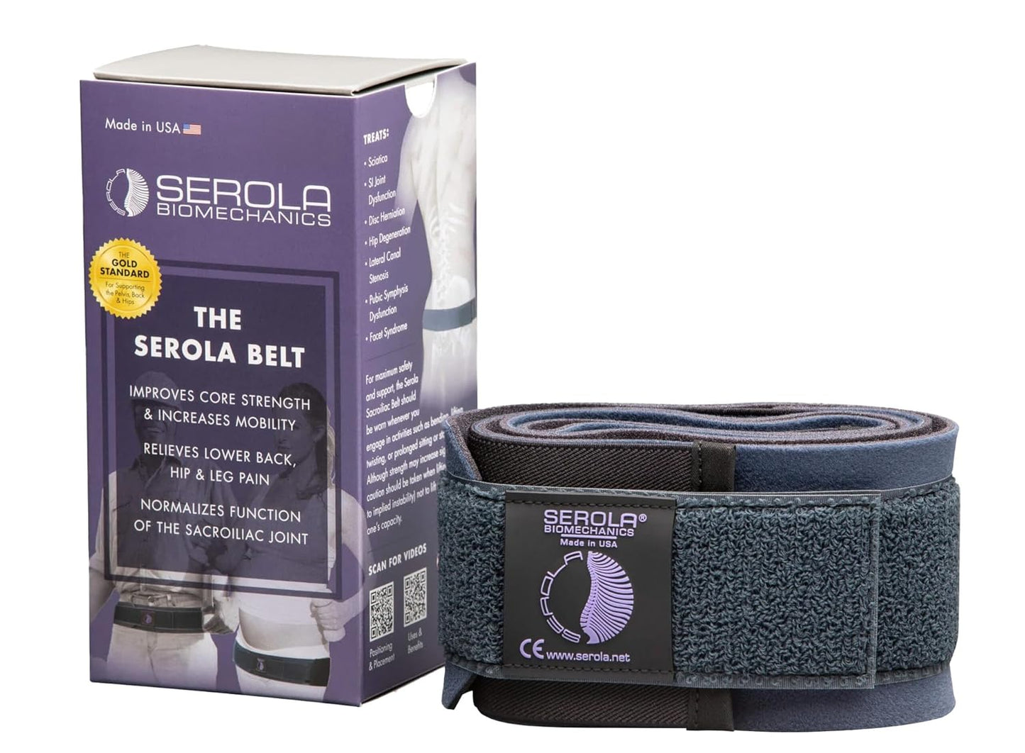 Serola Sacroiliac Belt for SI Joint Dysfunction – (Large fits 40” to 45”) Lower Back, Pelvic & Hip Support brace for Women & Men, Non-Slip, Adjustable & Breathable Brace