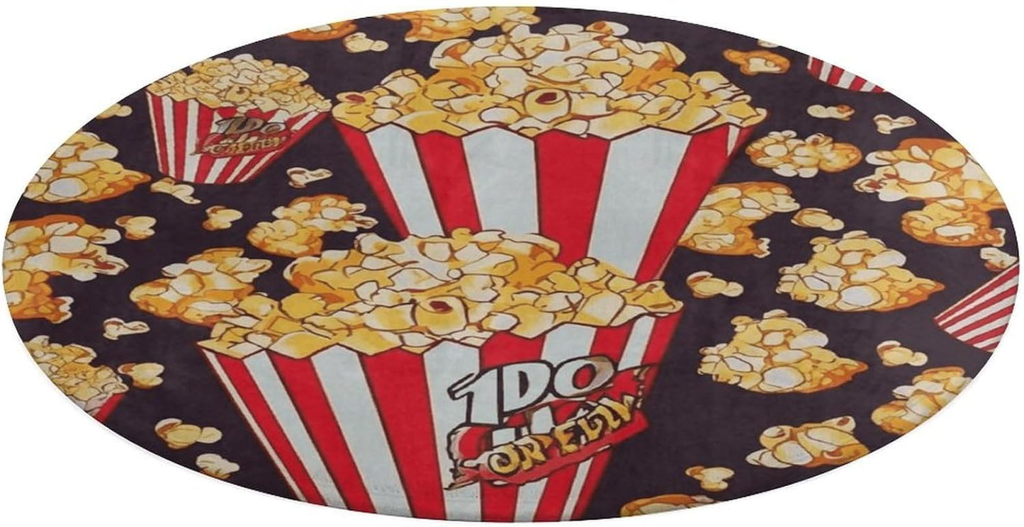 Popcorn Print Circle Rug Retro Luxury Coral Velvet Floor Mat Non Slip Soft Indoor Floor Carpet Comfy Thickened Area Rugs Modern Aesthetic Minimalist Carpets for Home Decor