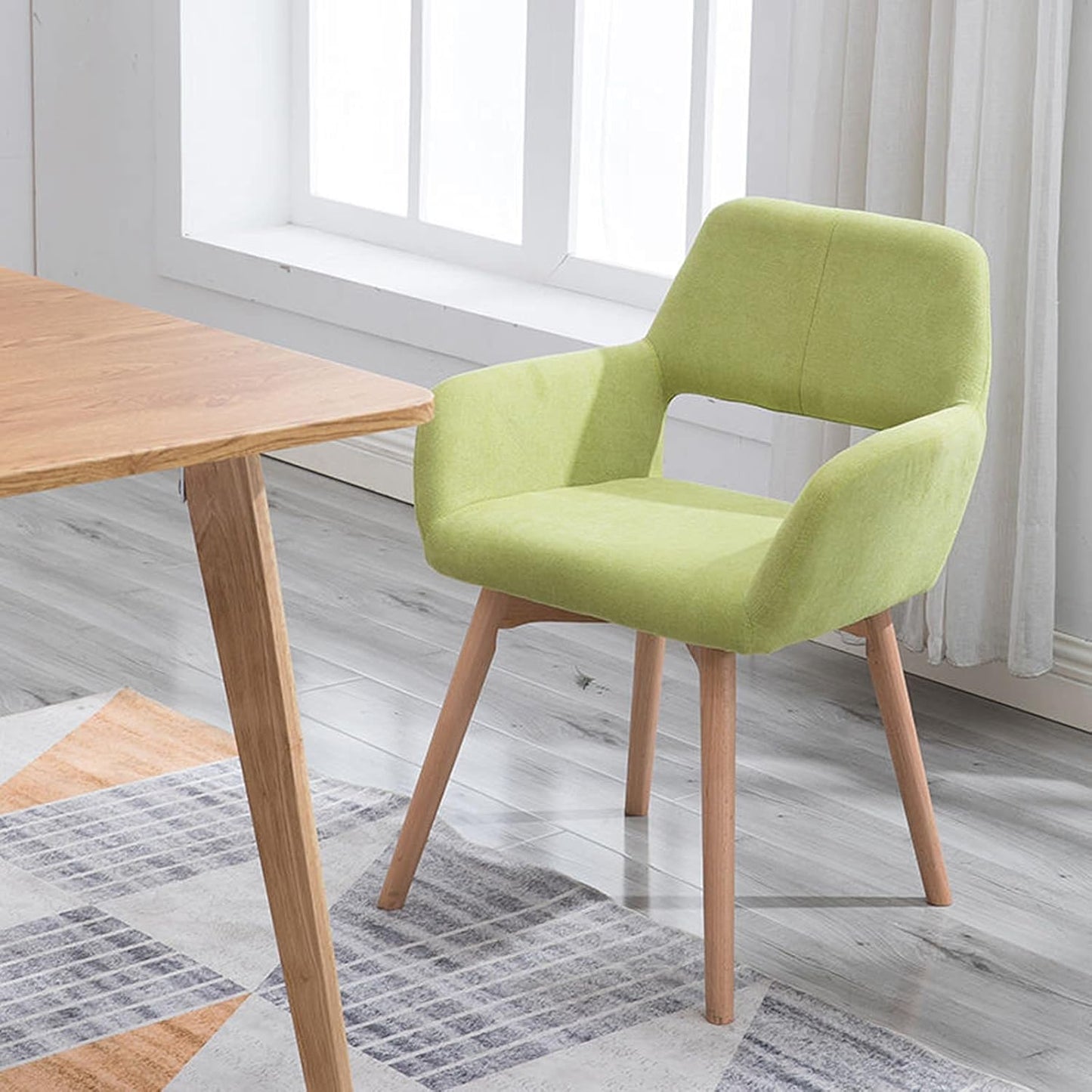 Comfortable Chair Nordic Dining Chairs,Modern Cotton and Linen Fabric Upholstered Lounge Side Chair Makeup Stool,with Solid Wood Legs,for Restaurant/Pub/Cafe/Living Room/Hotel/Kitchen Leisure Chair