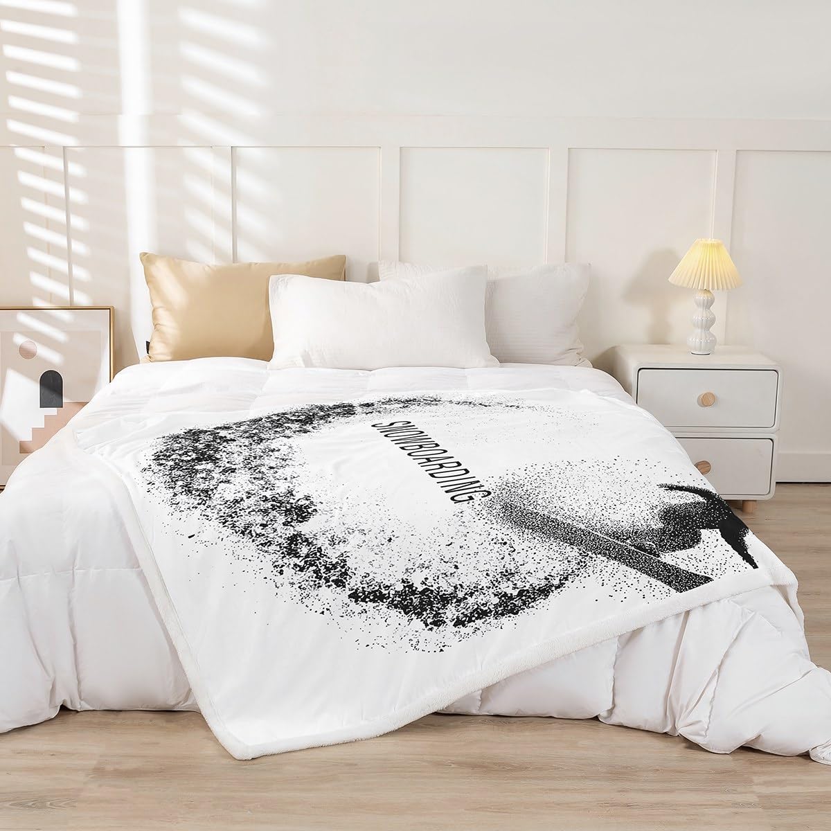 Erosebridal Snowboarding Fleece Blanket Twin Size for Kids Boys Teens Adult Men Extreme Sport Theme Plush Bed Blanket Athlete Pattern Blanket Throw Abstract Sketch Bedroom Throw Comfort Dorm Blanket