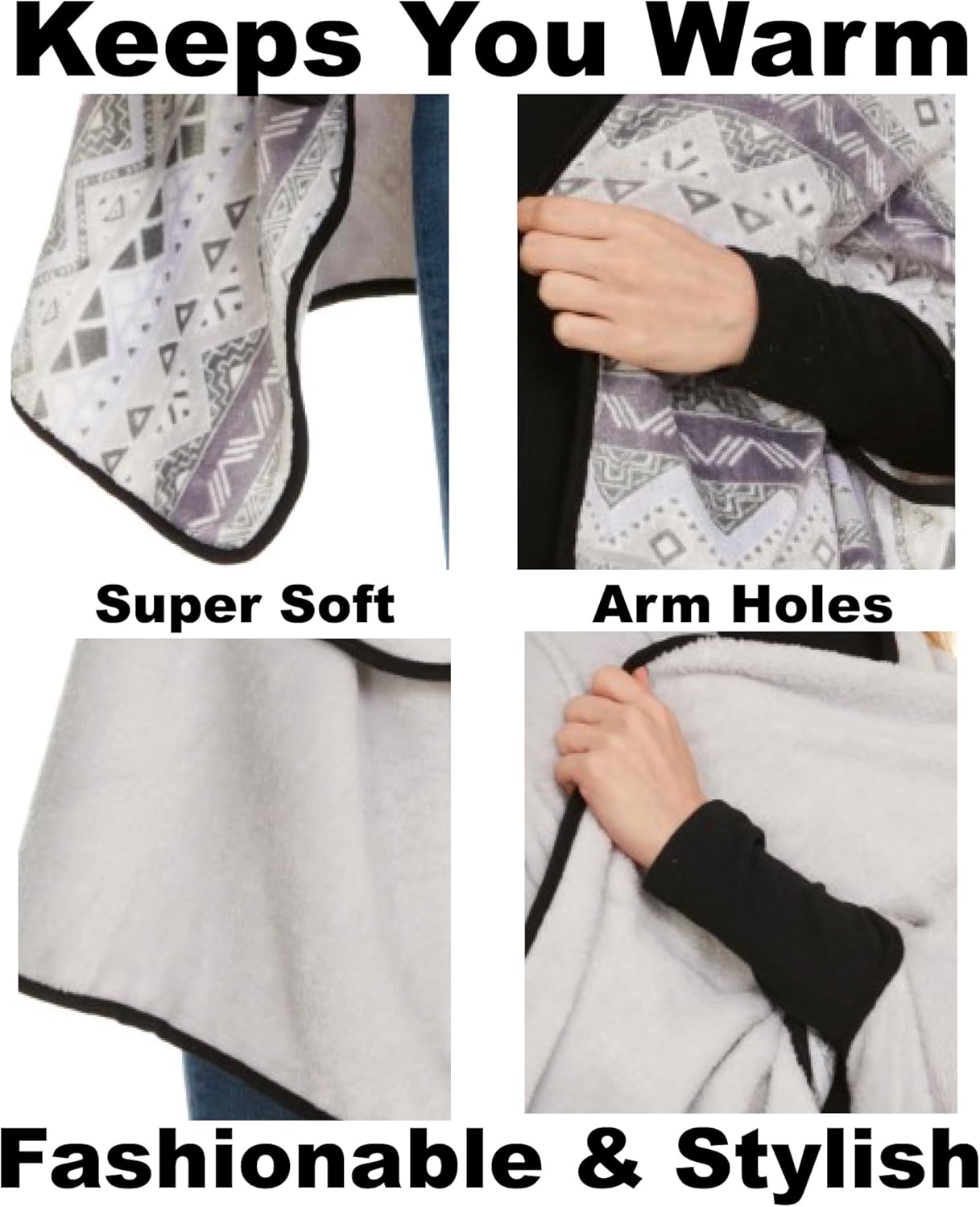GO UNDER Ladies Reversible Wearable Blanket Wrap with Arm Holes Soft Cozy