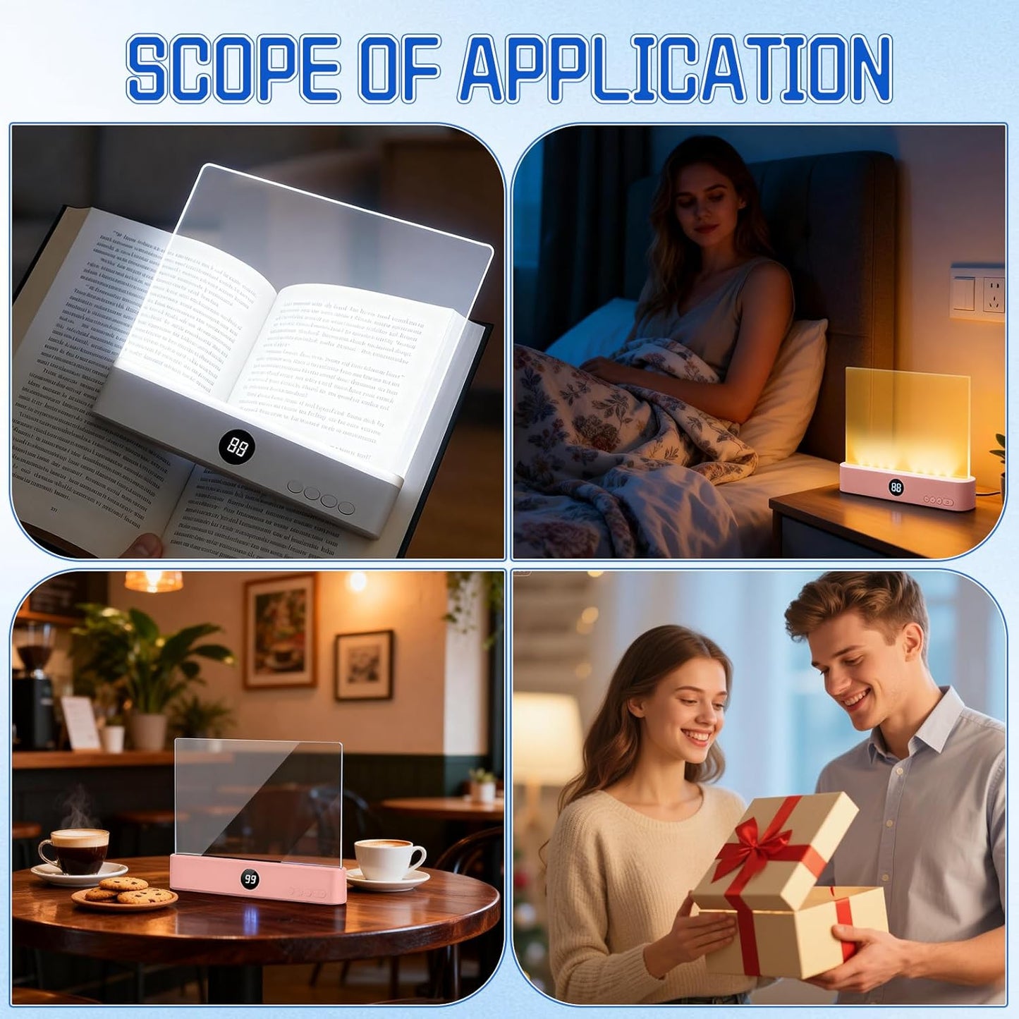 Book Lights for Reading at Night, Smart LED Reading Light, Flat Book Light, Rechargeable LED Clear Full Page Read𝗶ng L𝗶ght with 2 Colors & Timer, Dimmable Panel Plate Lamp for Readers Lovers (White)