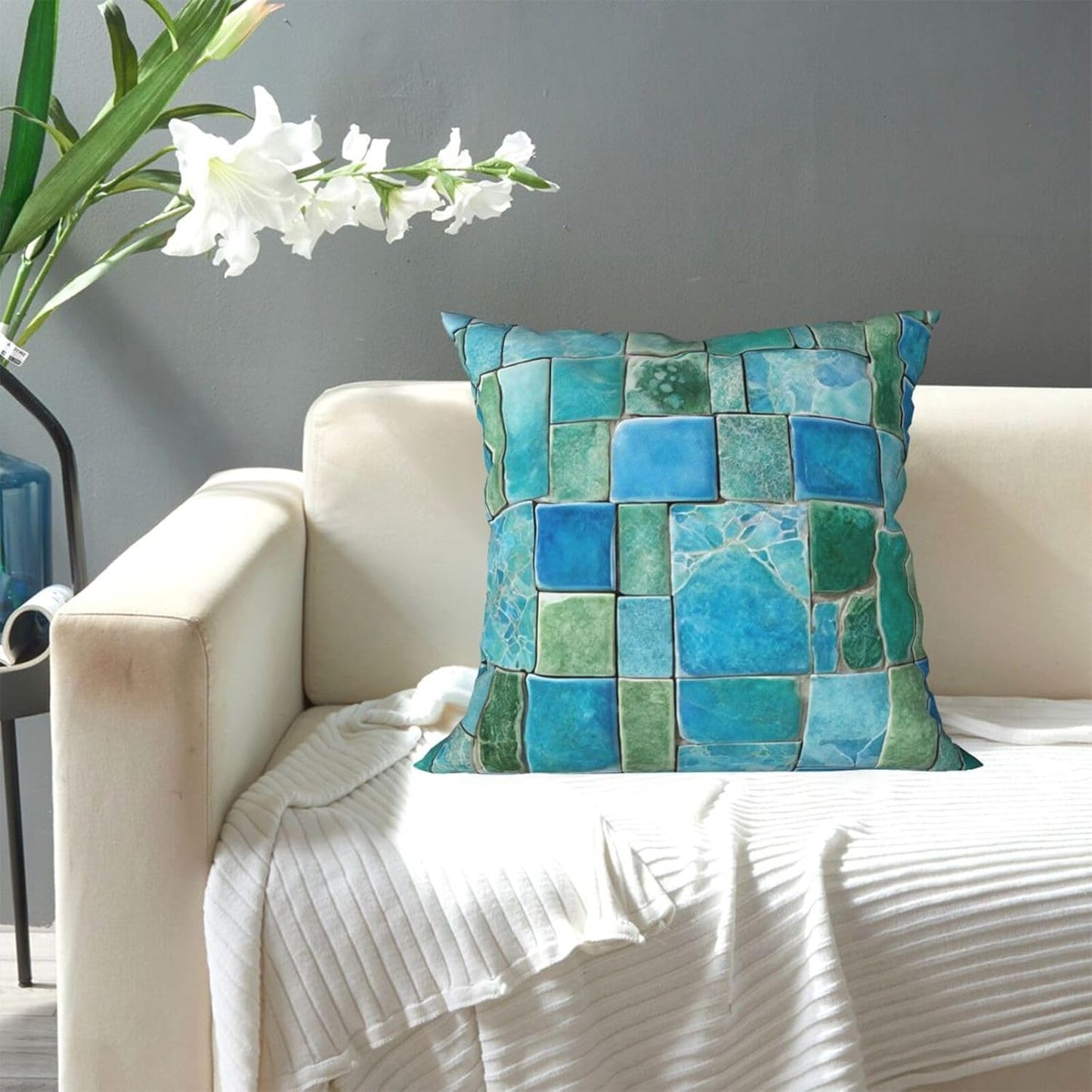 All-Season Square Pillow Covers 18"X18", Marble, Decorative Throw Pillow Covers for Sofa Bed Couch, Hidden Zipper Cushion Cover, Square Lumbar & Accent Pillowcases for Home Decor