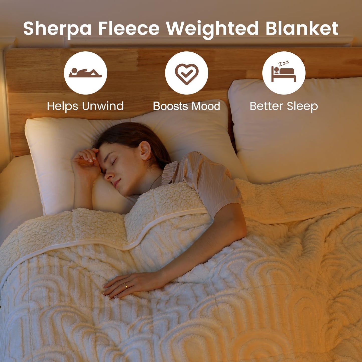 Sherpa Fleece Adult Weighted Blanket Great for Sleep, 15 lbs Dual Sided Soft Fuzzy Heavy Blankets for Couch Bed Sofa, Cozy Warm Arched Jacquard Throw for Winter (Cream White, 60" x 80", 15 Pounds)