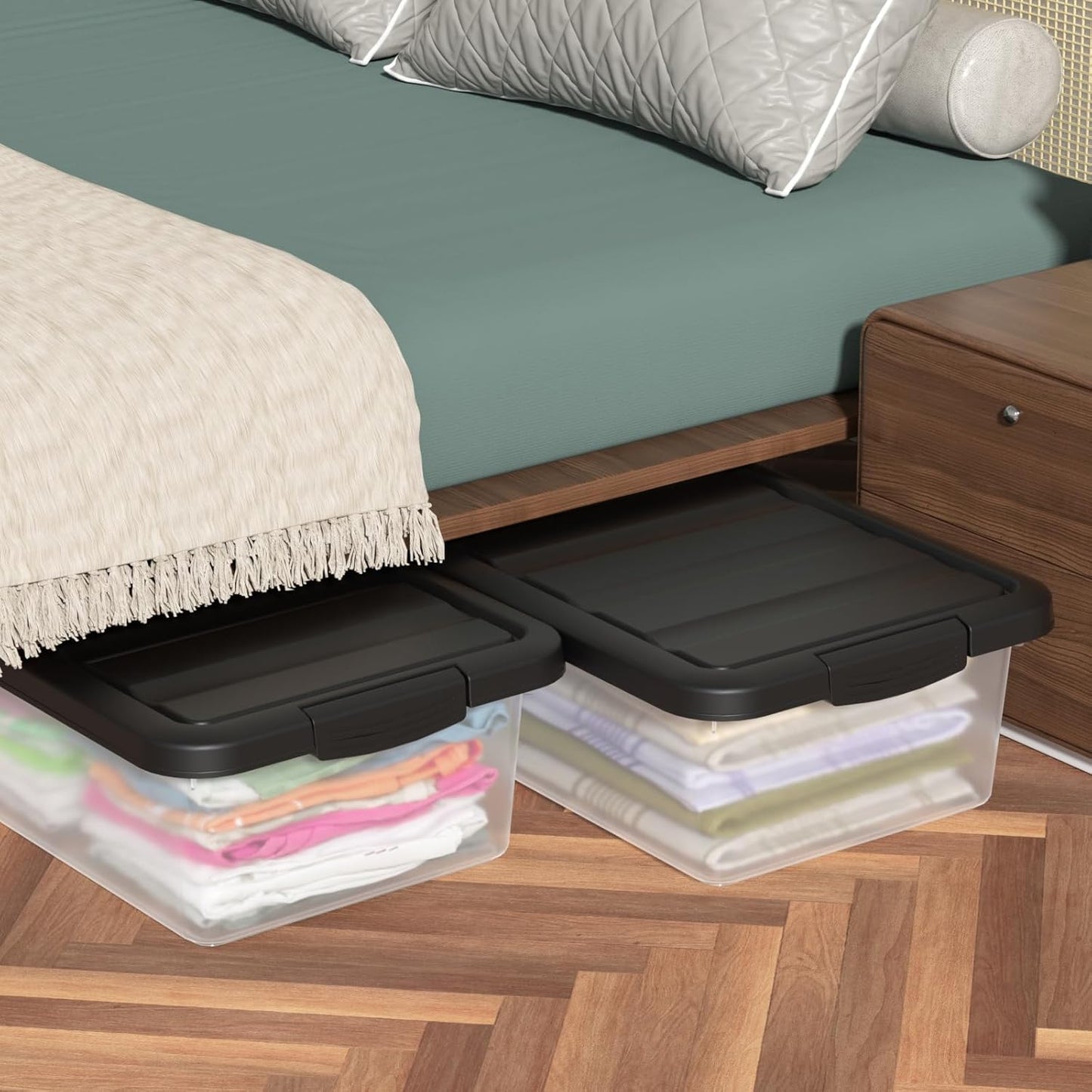 Plastic Containers Bins with Latching Lids, Stackable Organization Bins for Storage, 2 Packs, 14 Quart