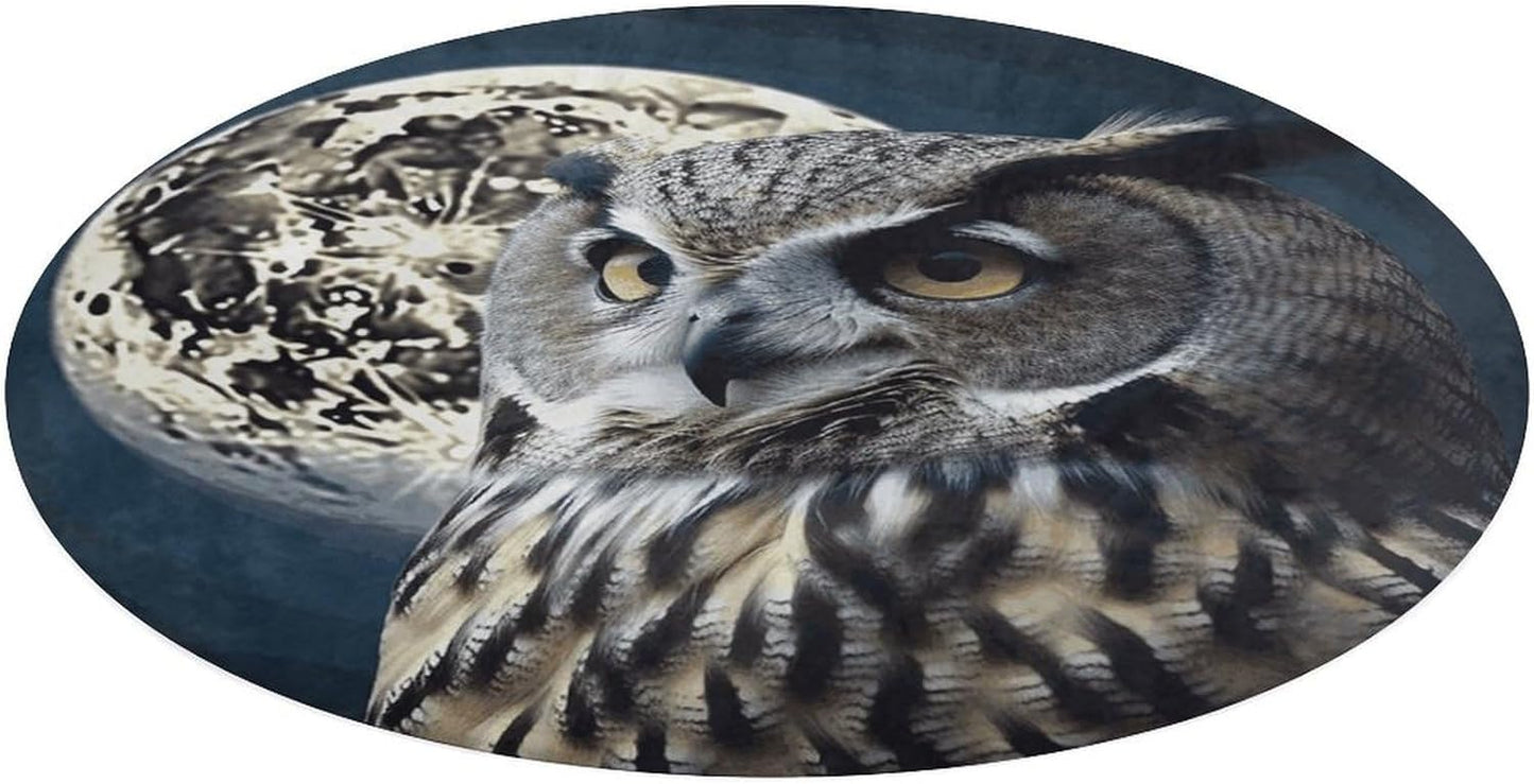 Owl and Moon Circle Rug Retro Luxury Coral Velvet Floor Mat Non Slip Soft Indoor Floor Carpet Comfy Thickened Area Rugs Modern Aesthetic Minimalist Carpets for Home Decor