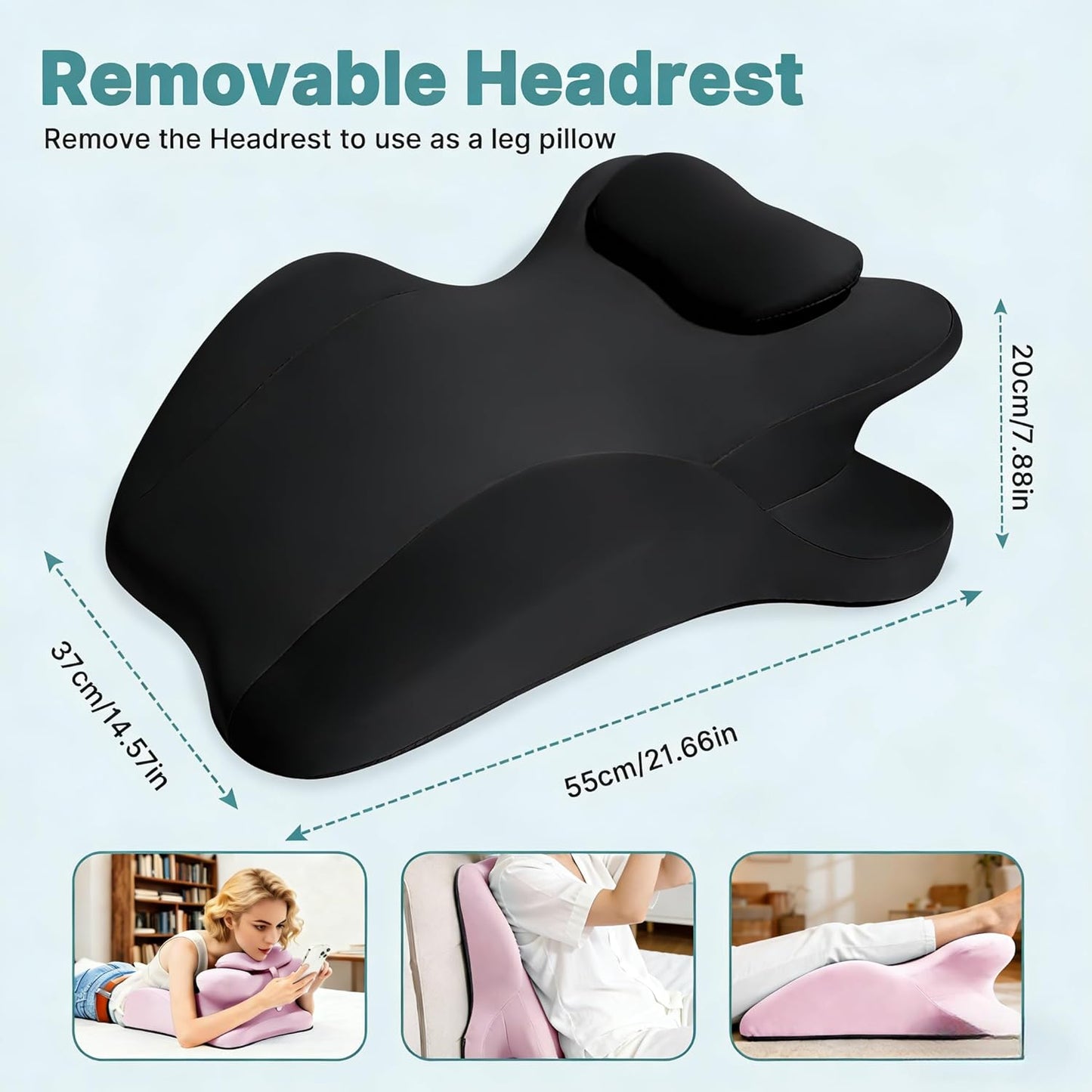 LAPRBY Ergonomic 27° Memory Foam Wedge Pillow for Back and Shoulder Support, Reduces Arm Pressure, Comfortable Support Cushion for Lounging, Reading, Watching TV, and Relaxation (Black) (Blue)