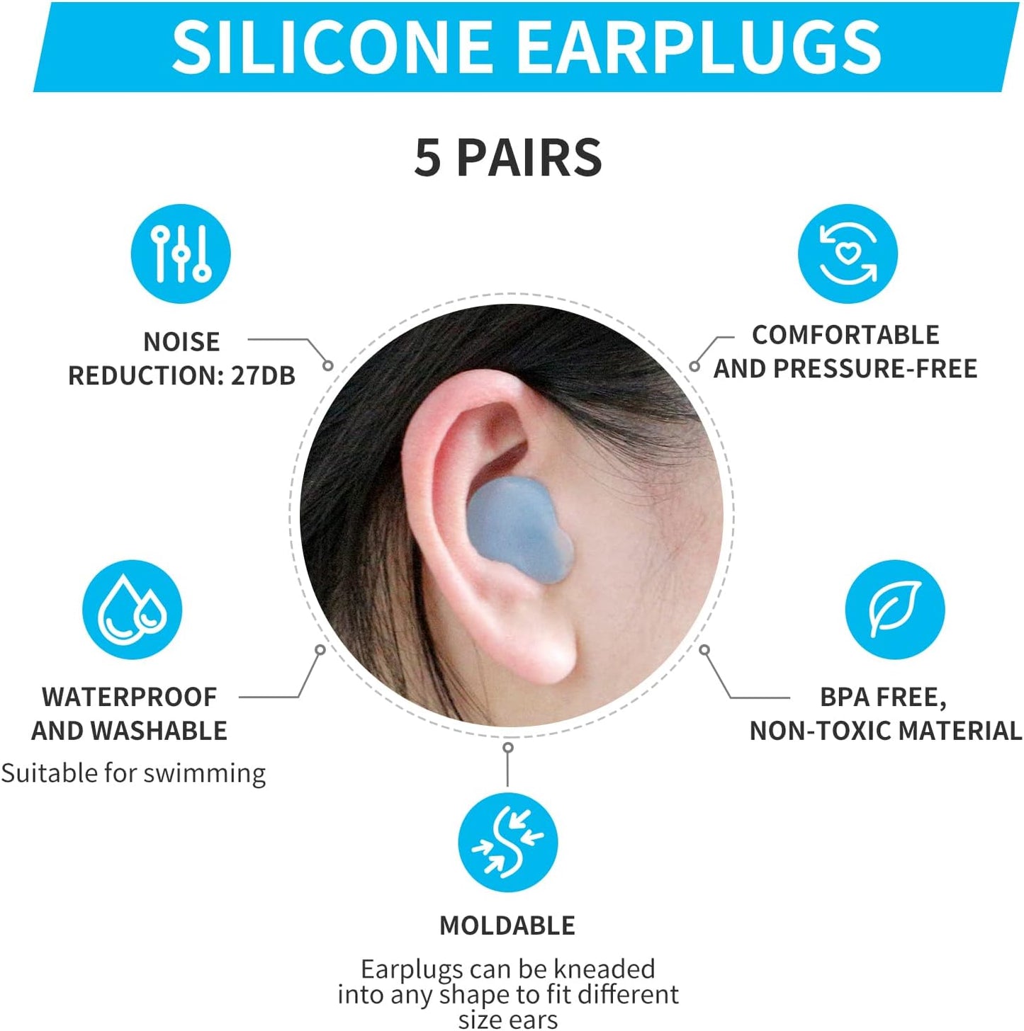 LYSIAN Ultra Soft Moldable Ear Plugs for Sleeping and Swimming Adults and Kids - Reusable Noise Cancelling Earplugs for Sound Blocking, Snoring, Study