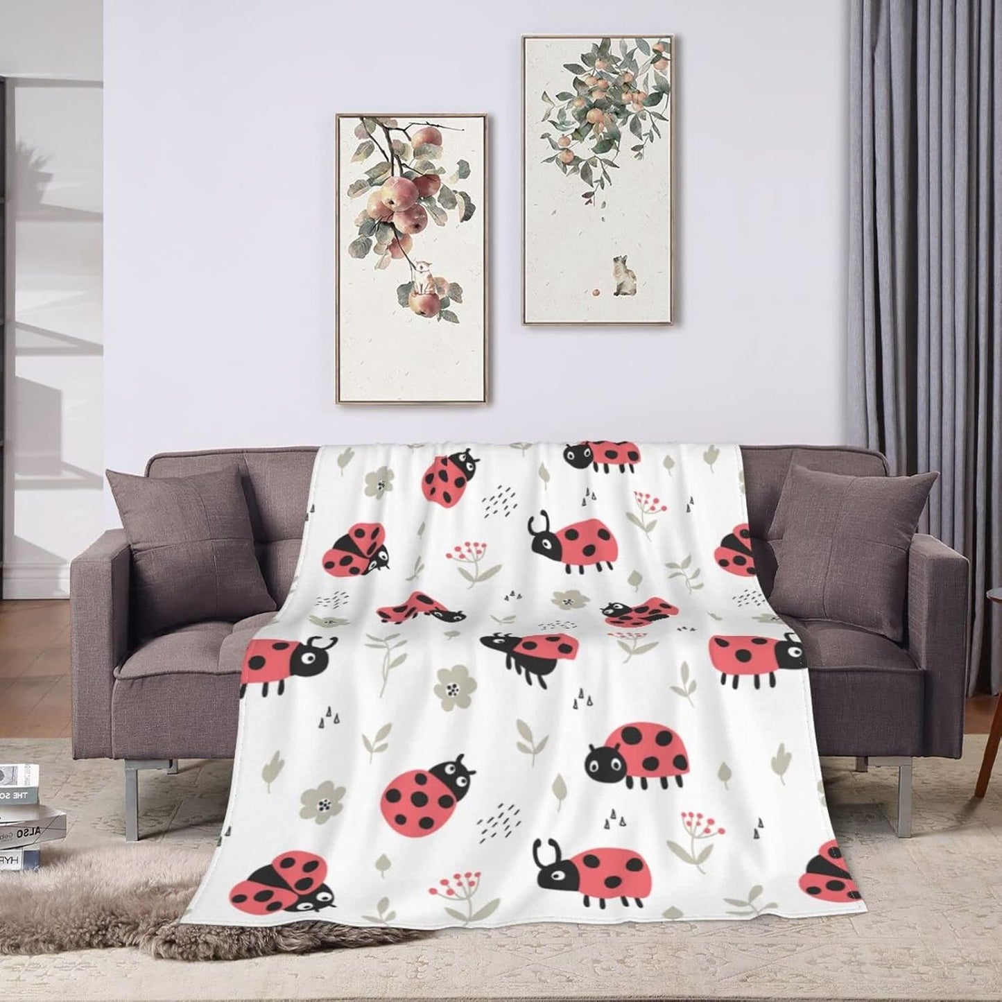 Ladybug Cute Ladybird Throw Blanket Super Soft Warm Bed Blankets for Couch Bedroom Sofa Office Car, All Season Cozy Flannel Plush Blanket for Girls Boys Adults, 60"X50"