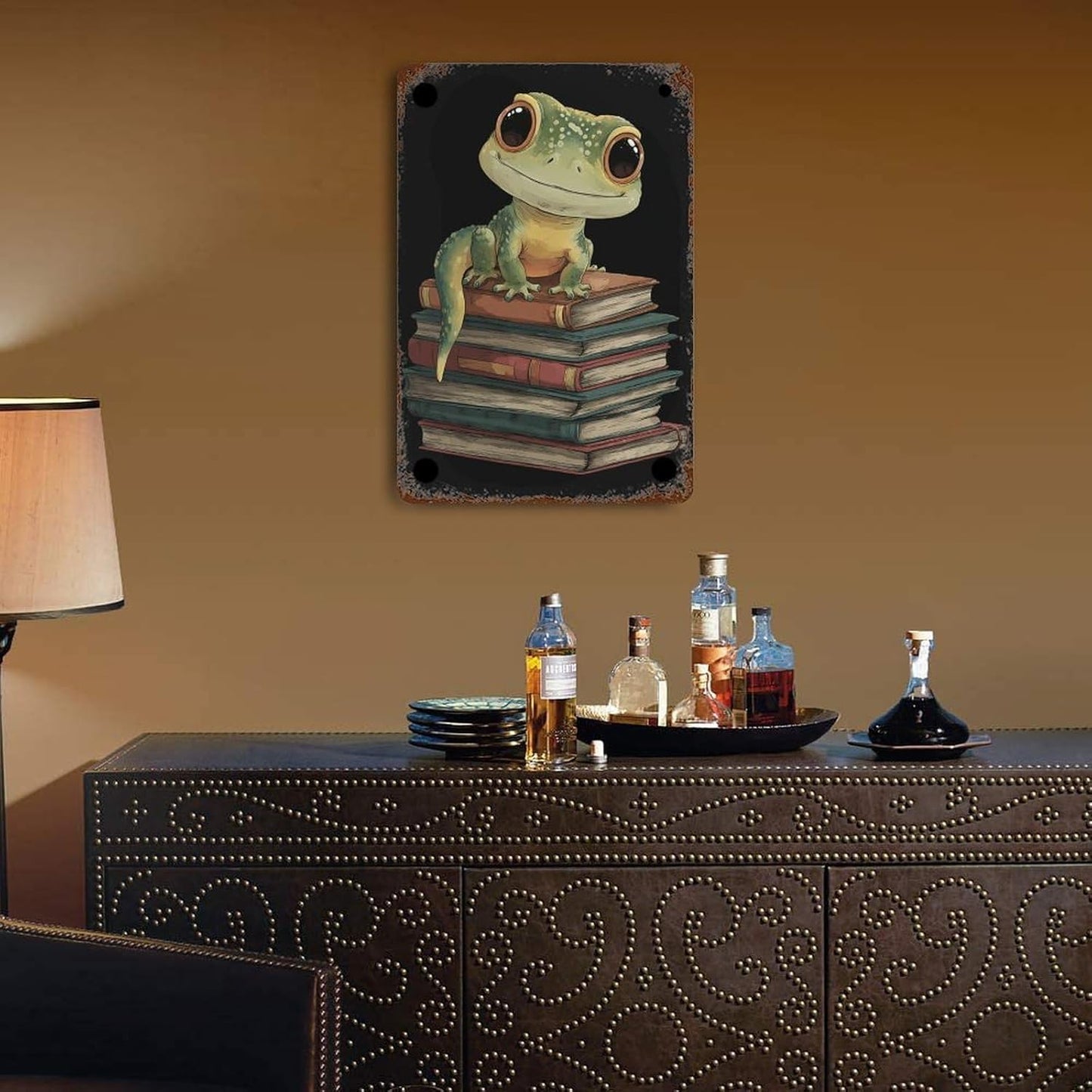 Leopard Gecko Reading Books Personalized Tin Signs Metal Poster Wall Art Retro Bar Pub Garage Home Decor