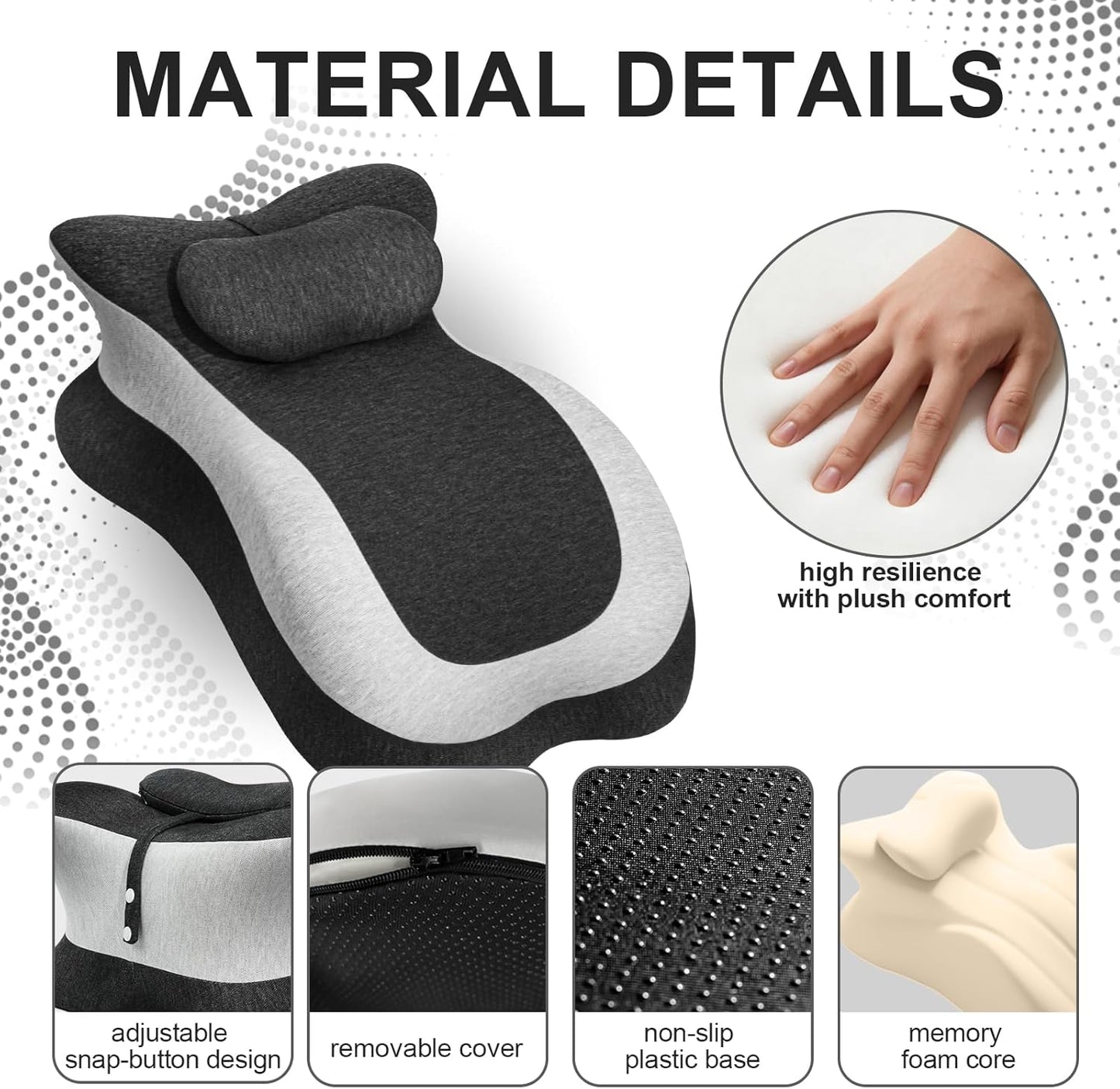 Ergonomic Memory Foam Pillow, Reading Pillow for Bed, Waist and Neck Support, Quick Rebound & Plush Comfort