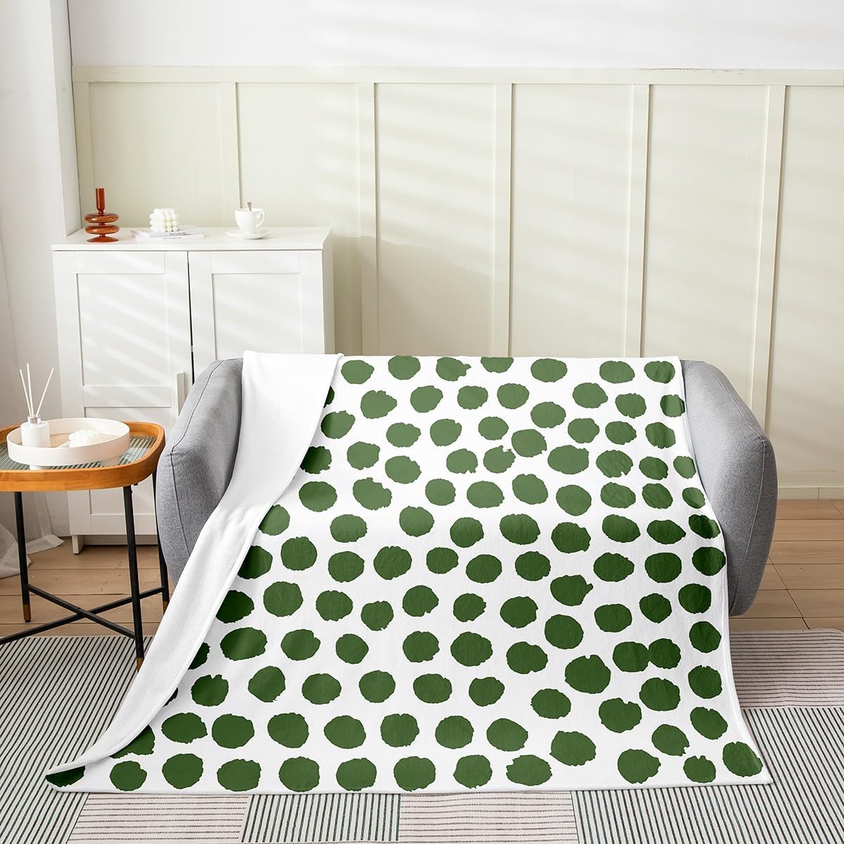 Erosebridal Green Polka Dot Flannel Blanket Queen 90x90 Minimalists Boho Modern Fleece Blanket Watercolor Aesthetic Fuzzy Plush Throw Graffiti Geometric Abstract Decor