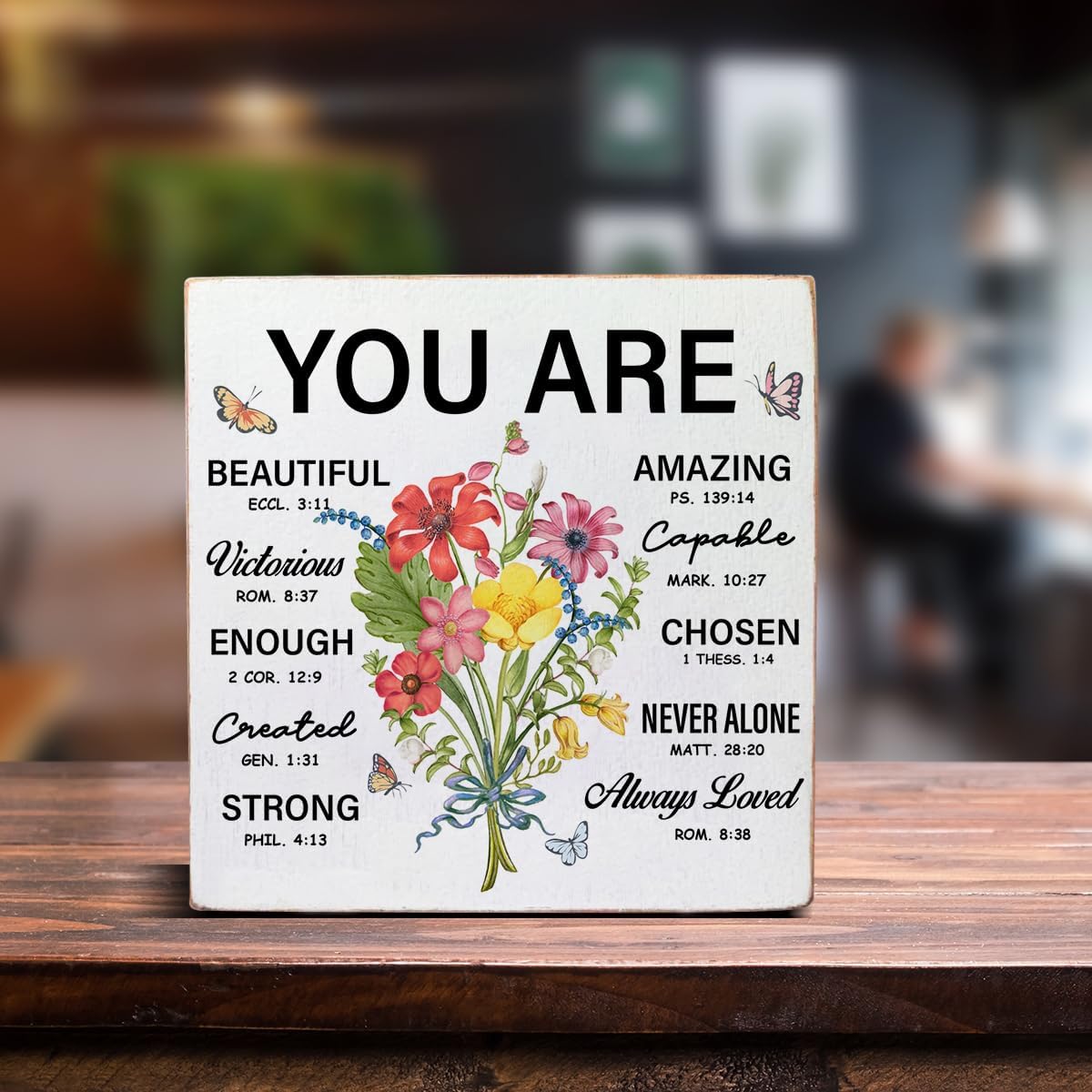Inspirational Christian Gifts for Women Bible Verse Gifts, Scripture You Are Beautiful Wooden Box Sign Home Desk Table Decor 5 x 5 lnches