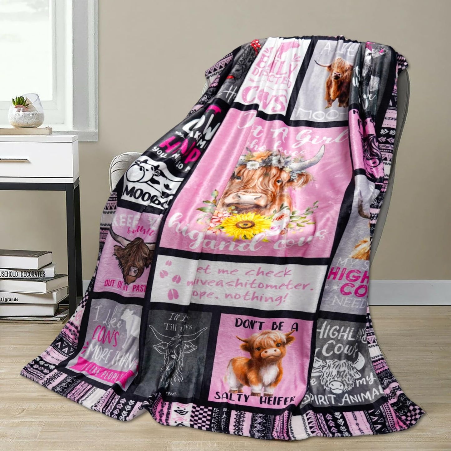 Highland Cow Gift for Women and Kids - Throw Blanket for Cow Lovers - Just A Girl Who Loves Highland Cows bBankets for Couch, Sofa, Bed, Chair 50 x 60 inch