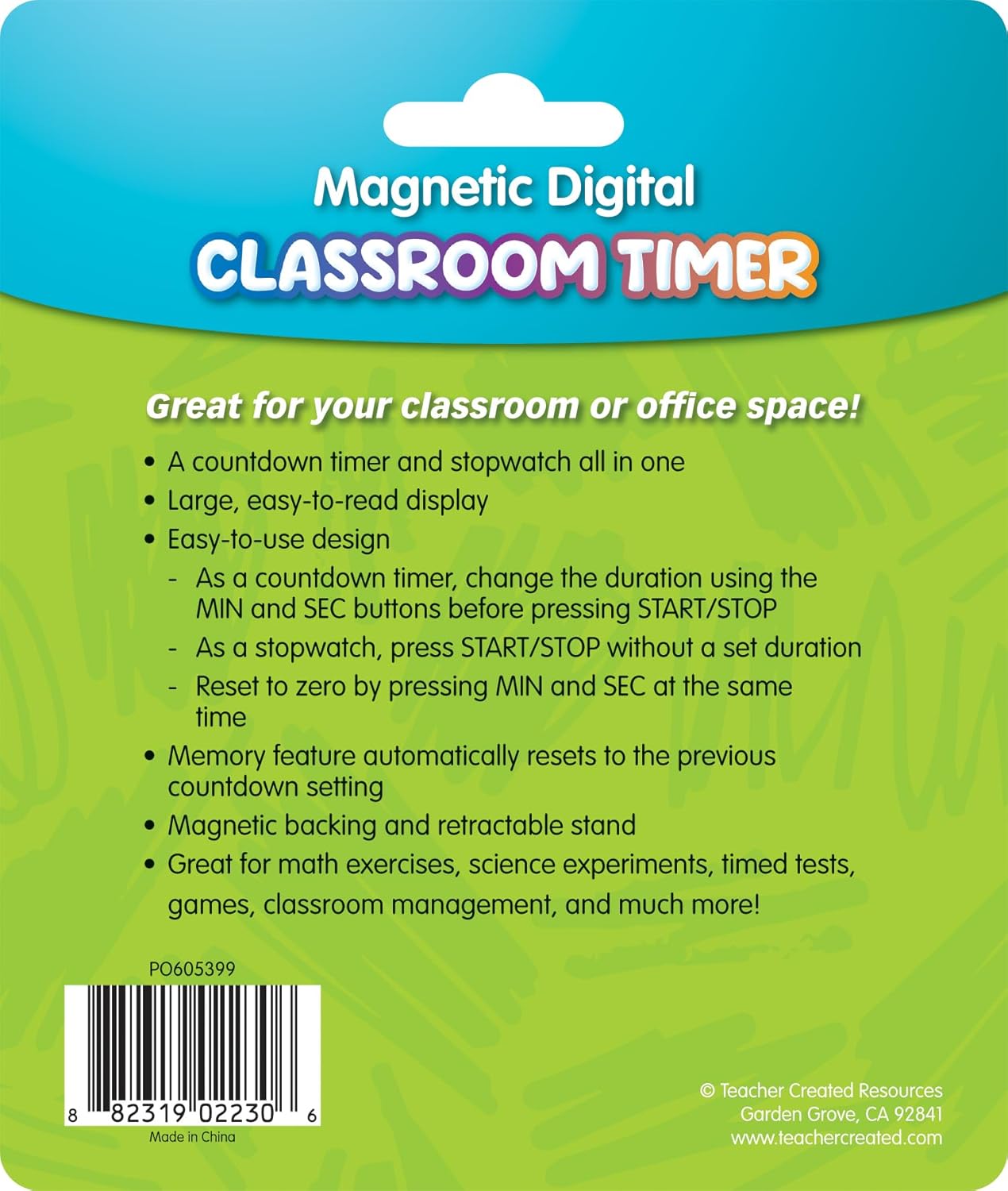 Teacher Created Resources Black Magnetic Digital Classroom Timer (TCR21041)