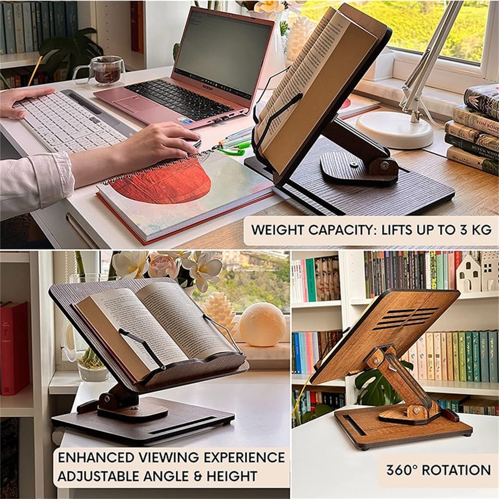 Wooden Bookshelf Desktop Recipe Music Reading Rack Adjustable Laptop Stand