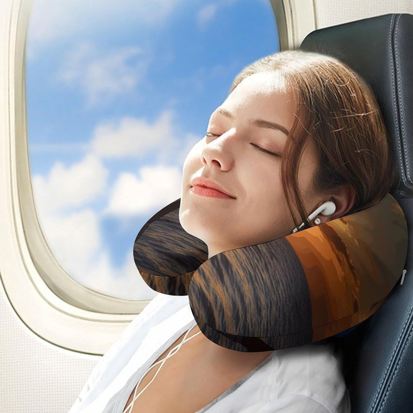 Sunset Palm Tree Ocean Neck Pillow Memory Foam U Shaped Pillows Portable Pillows for Shoulder Travel Head Support Pillow with Concealed Zipper for Airplane Car Home Office