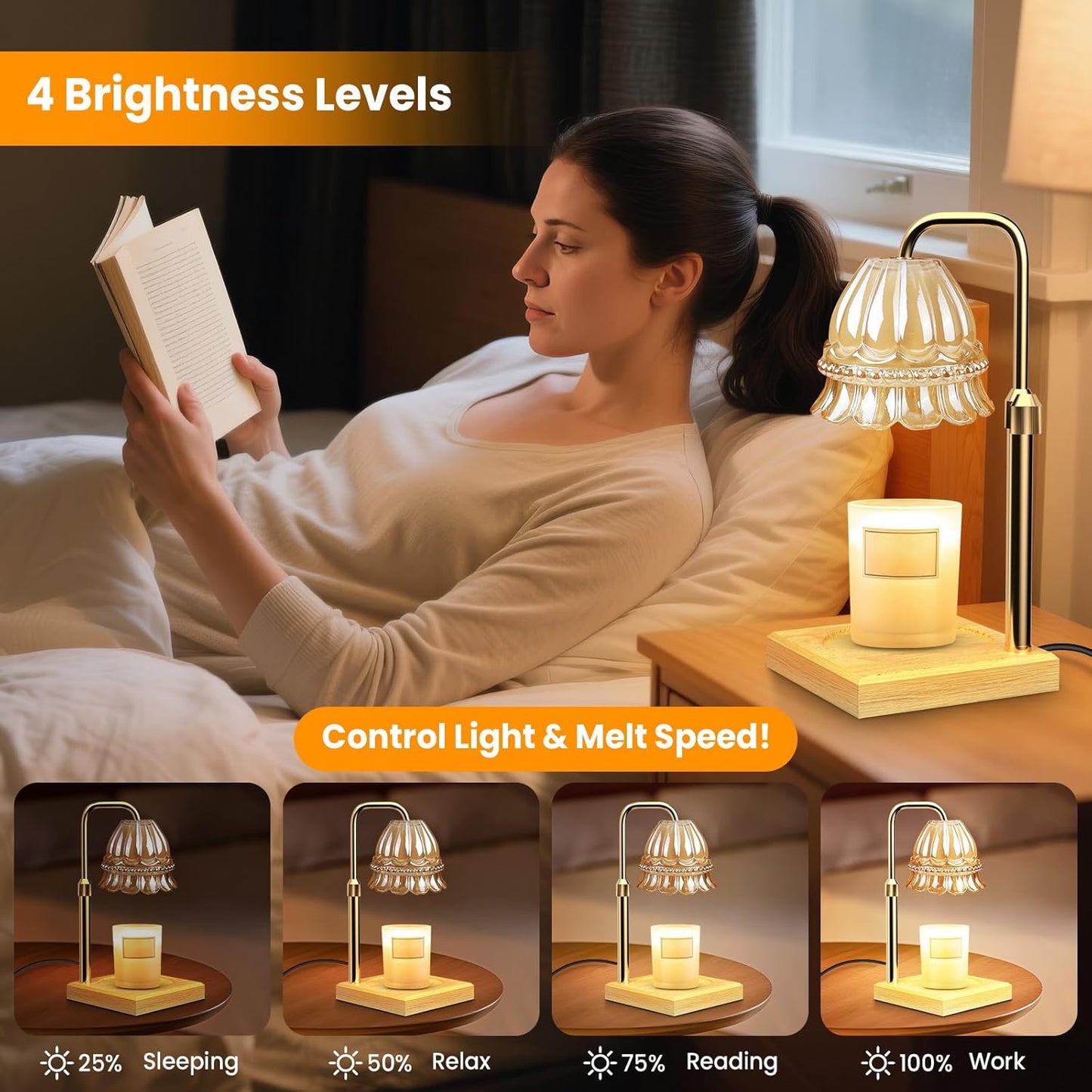 AUGOSTA Candle Warmer Lamp with Timer and Dimmer, Birthday Gifts for Women Mom, Adjustable Height Vintage Candle Lamp with 2 Bulbs for Jar Candles Home Kitchen Office Living Room Decor (Gold)
