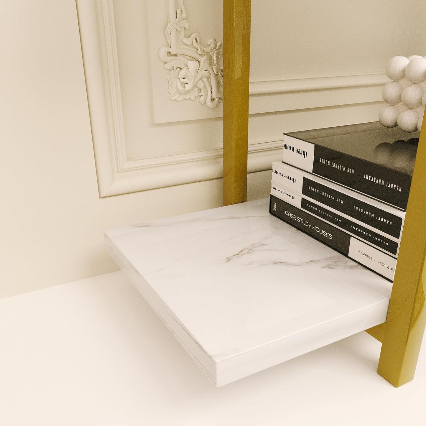 5 Tiers Bookshelf Organizer White Faux Marble Shelf,Modern Open Display Storage Bookcase, and Metal Bookshelf Standing Storage Shelf Tall Shelving Units for Home Office Study