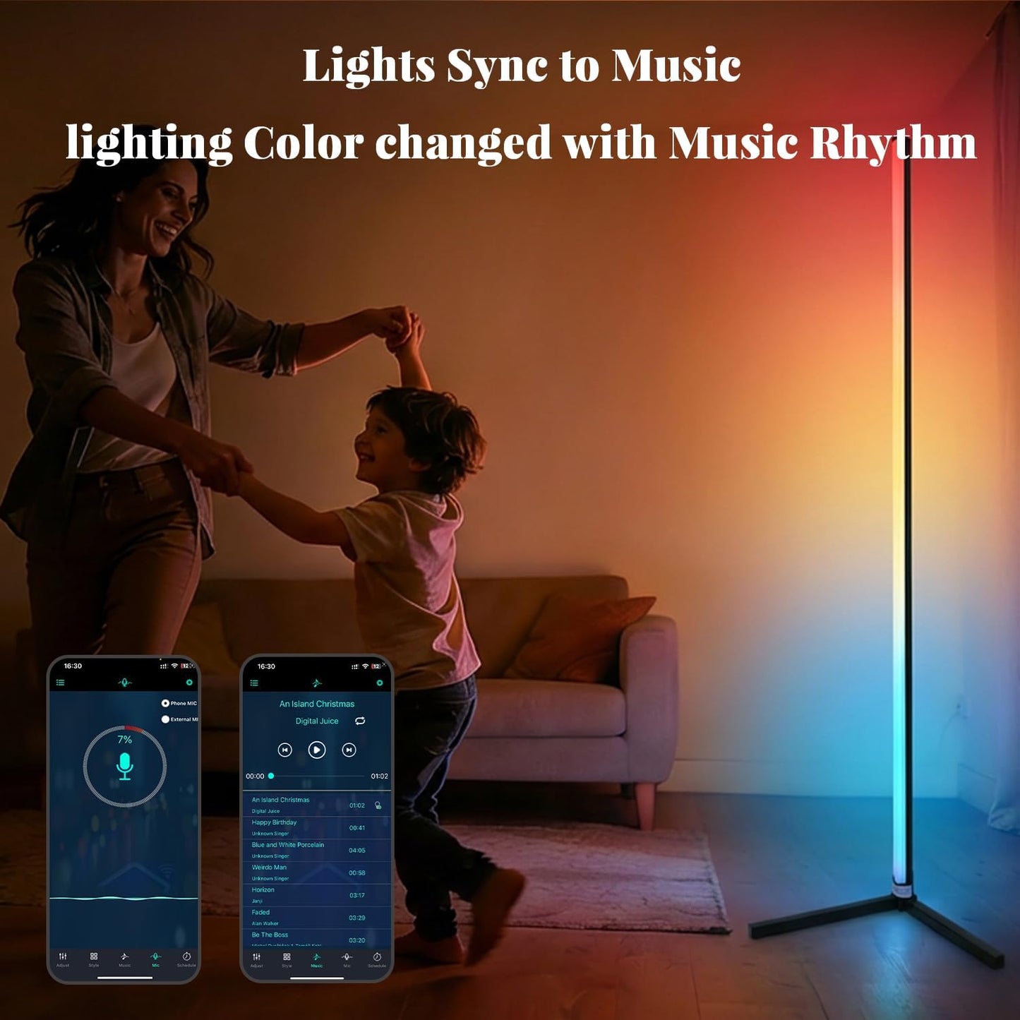RGB Floor Lamp LED Corner Floor lamp smart Floor lamp with Music Sync Lighting, App & Remote Control, 16 Million Colors Living Room & Gaming Room (1 Pack)