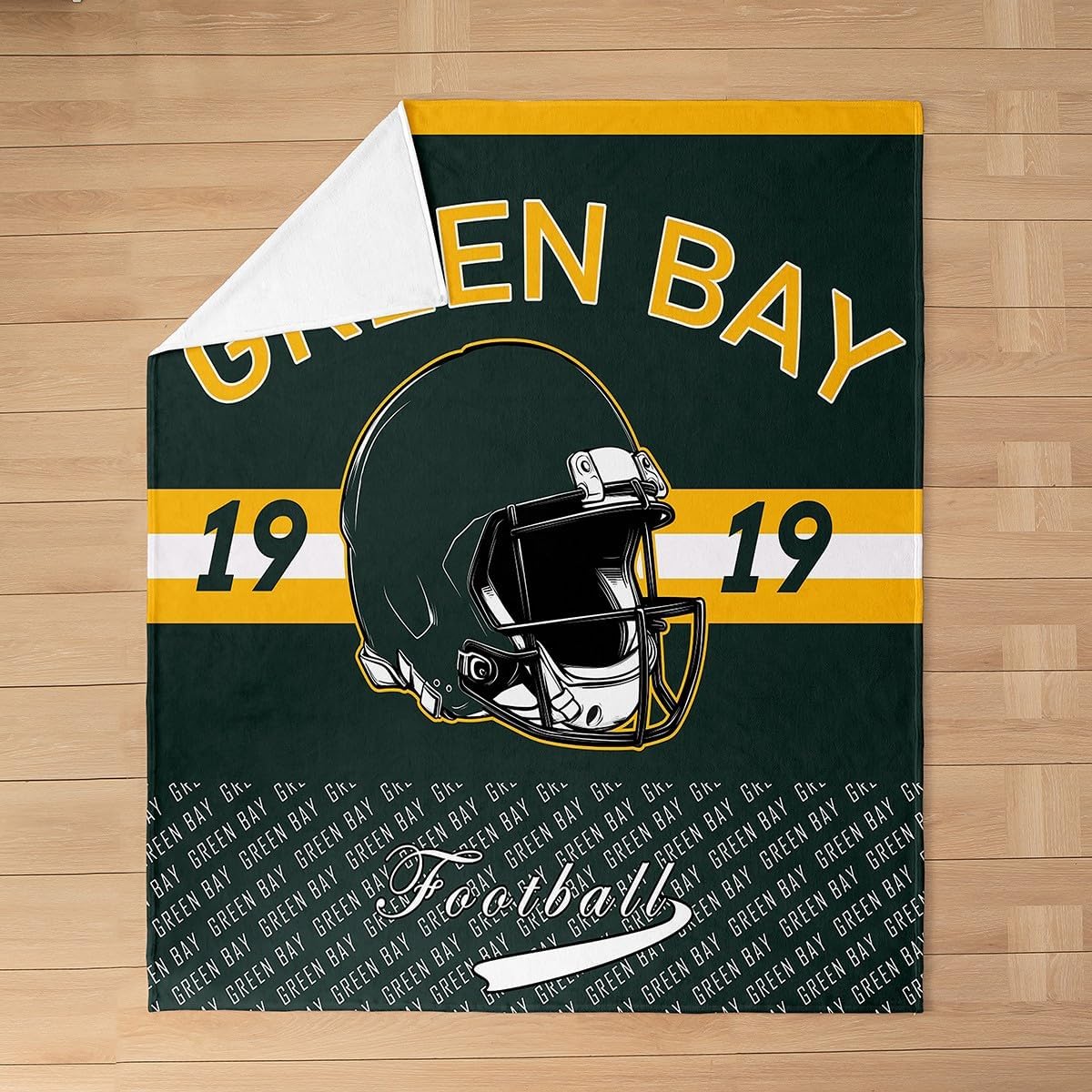 Feelyou Football Plush Throw Blanket Green Bay Flannel Blanket Queen 90"x90" Football City All Season Sports Games for Couch Bed Sofa Bedroom Decor