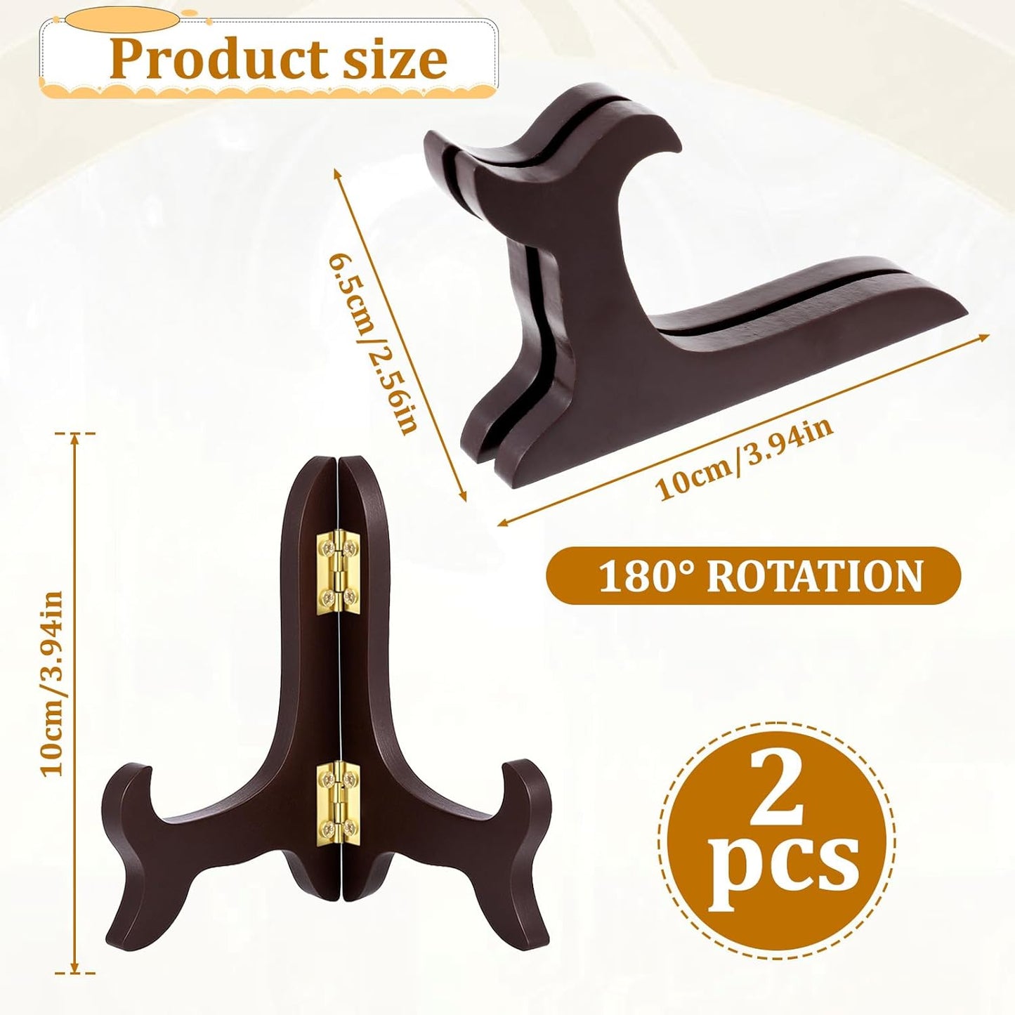 Vin Beauty 2 Pcs 4 Inch Wooden Display Stand Easel Plate Holder Brown Displays Picture Frames Photo Holder Stands Folding Stand Desktop ornaments and Artwork Display Stands Easels Dish Rack Holders