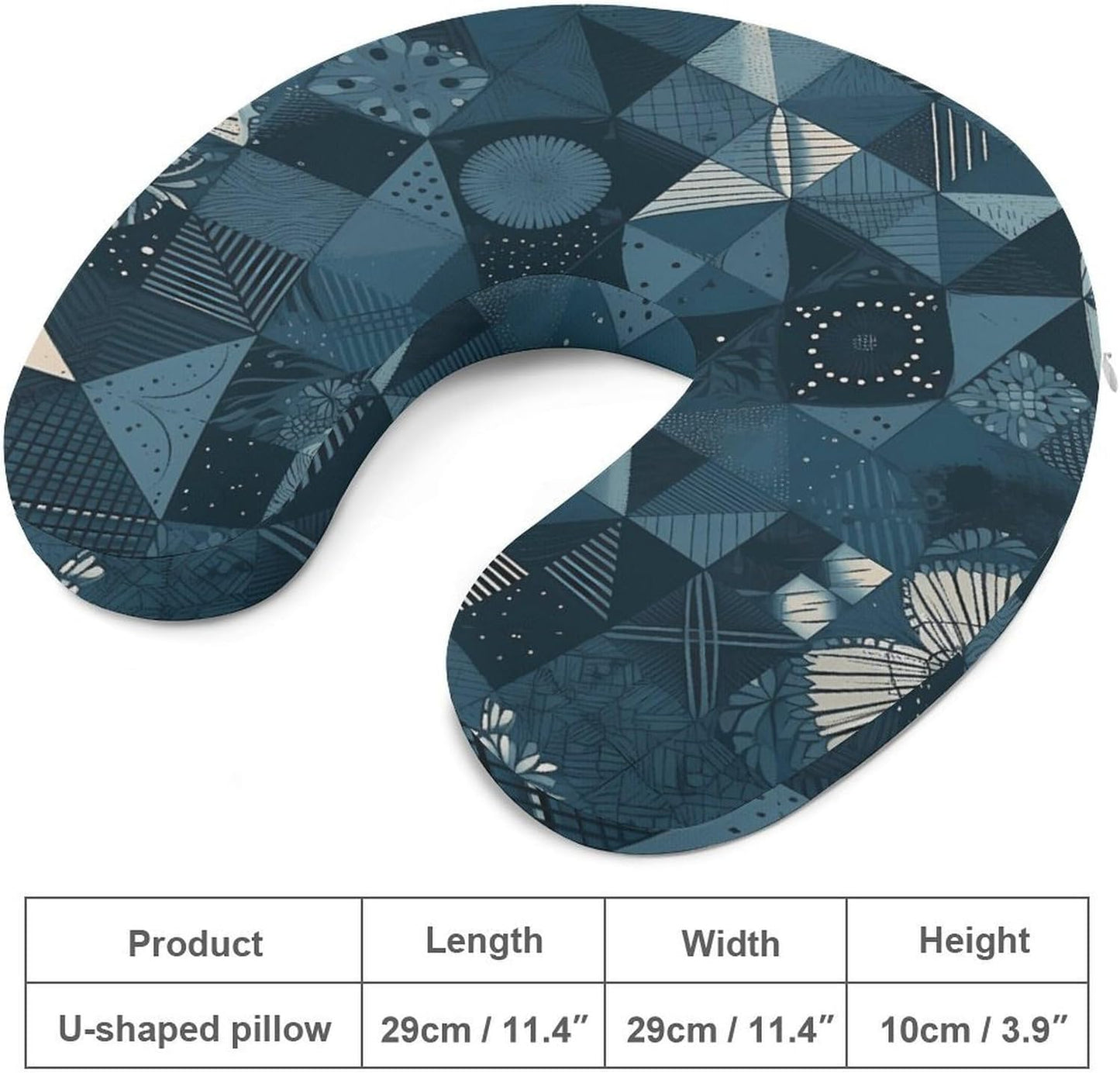 Blue Geometric Pattern Neck Pillow Memory Foam U Shaped Pillows Portable Pillows for Shoulder Travel Head Support Pillow with Concealed Zipper for Airplane Car Home Office