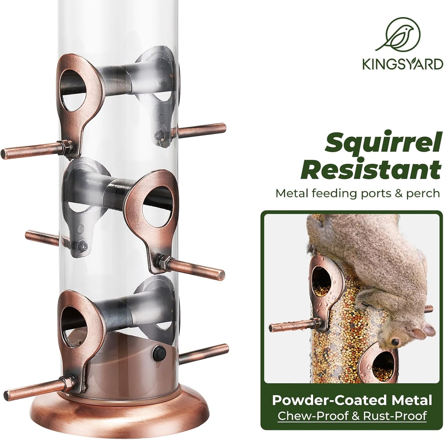 Kingsyard Metal Bird Feeders for Outdoors Hanging, Tube Bird Feeder with 6 Feeding Ports, 15 Inch, Chew-Proof & Weatherproof, Antique Copper