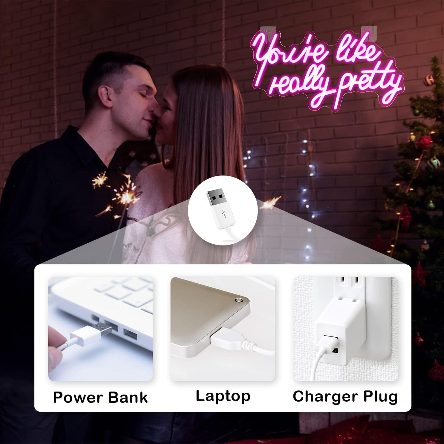 Lucunstar You're Like Really Pretty Neon Sign Led Sign Pink Led Neon Light for Wall Decor Neon Signs for Wall Decor Light Sign for Wedding Dimmable Switch USB with Neon Sign for Bedroom Home Decor