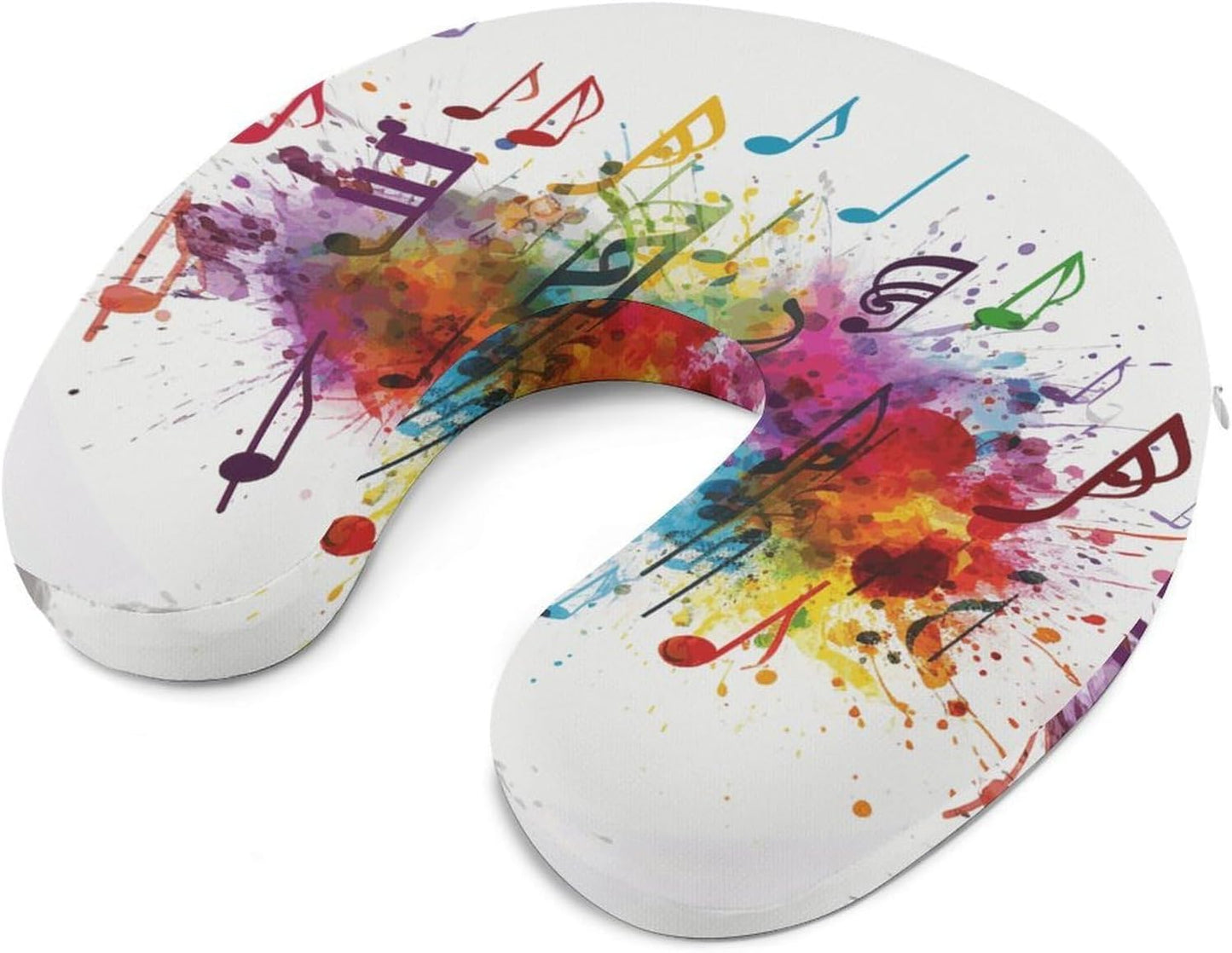 Colorful Music Neck Pillow Memory Foam U Shaped Pillows Portable Pillows for Shoulder Travel Head Support Pillow with Concealed Zipper for Airplane Car Home Office