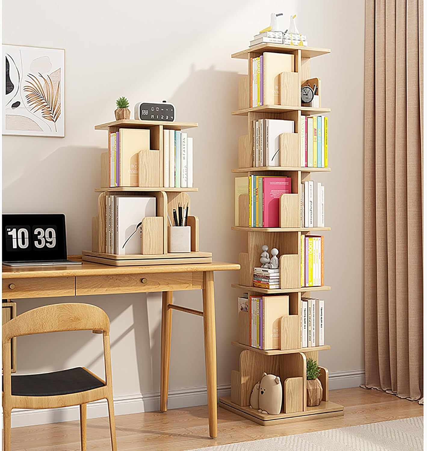 360° Rotating Bookshelf, 2-Tier Floor-to-Ceiling Bookcase, Open Standing Shelf for Bedroom, Office & Living Room Storage Solution, Modern Design, Space-Saving Organizer