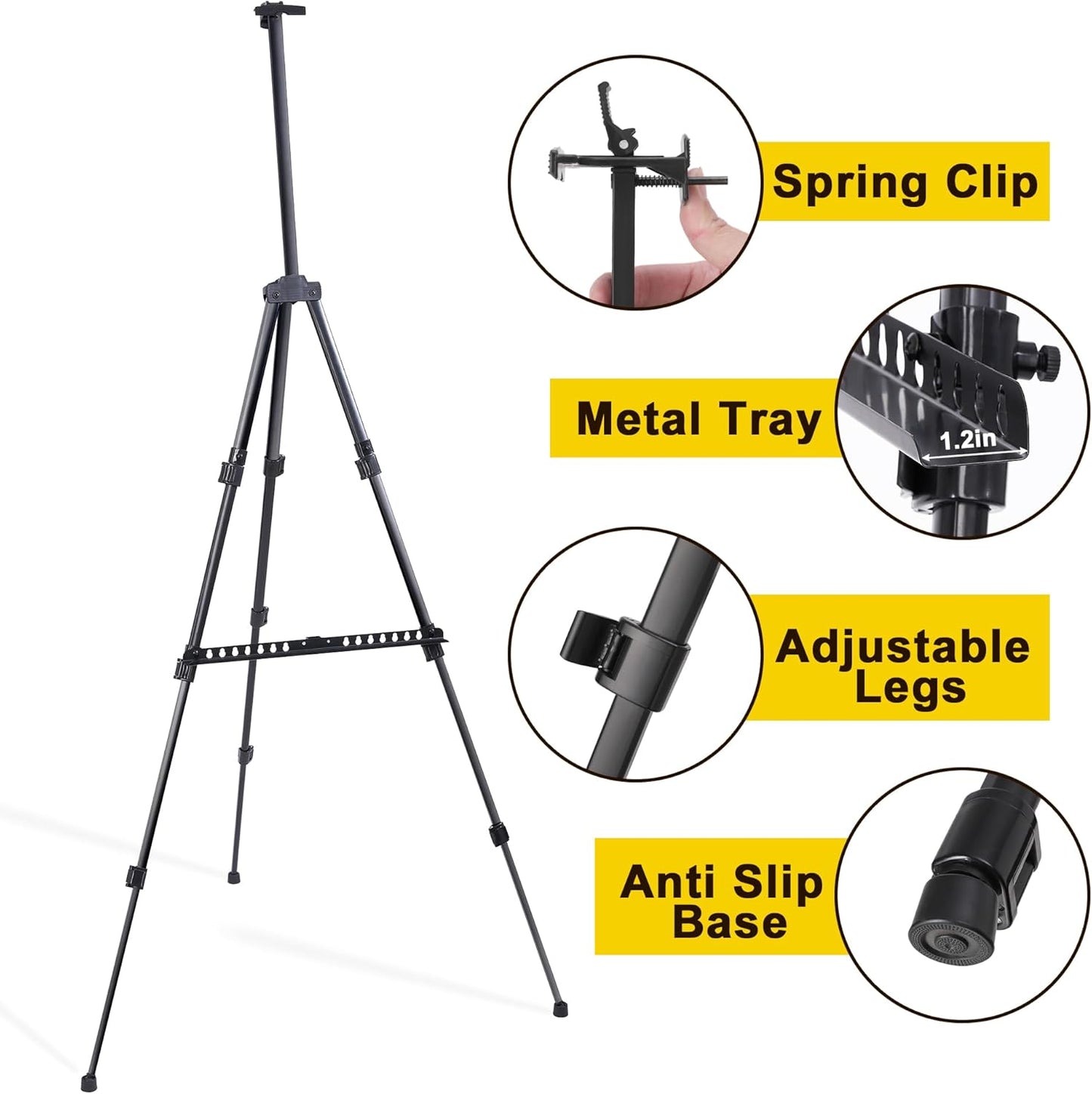 Easel for Painting Art Easel Stand for Adults 17" to 66" Portable Easel Stand for Sign Table Top/Floor Aluminum Metal Easel with Carry Bag Black