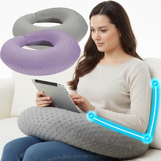 Gaming Pillow for Lap and Arm Rest Support – Crochet Reading Cushion with Arms, Bed Rest & Couch Back Support for Adults (2 Covers, Purple+Grey)